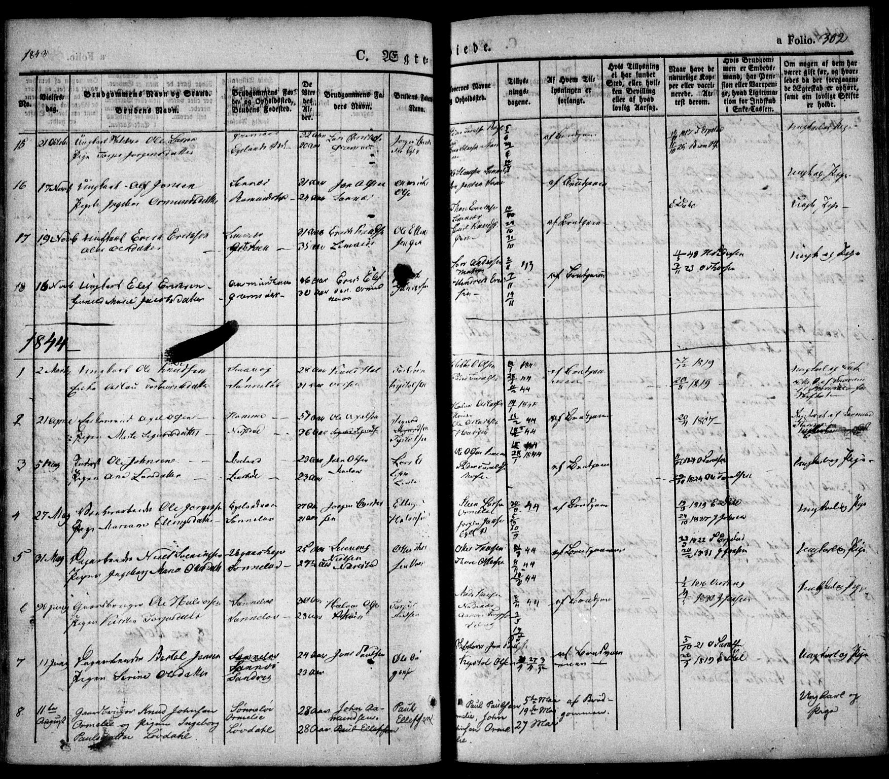 Søndeled sokneprestkontor, AV/SAK-1111-0038/F/Fa/L0002: Parish register (official) no. A 2, 1839-1860, p. 302