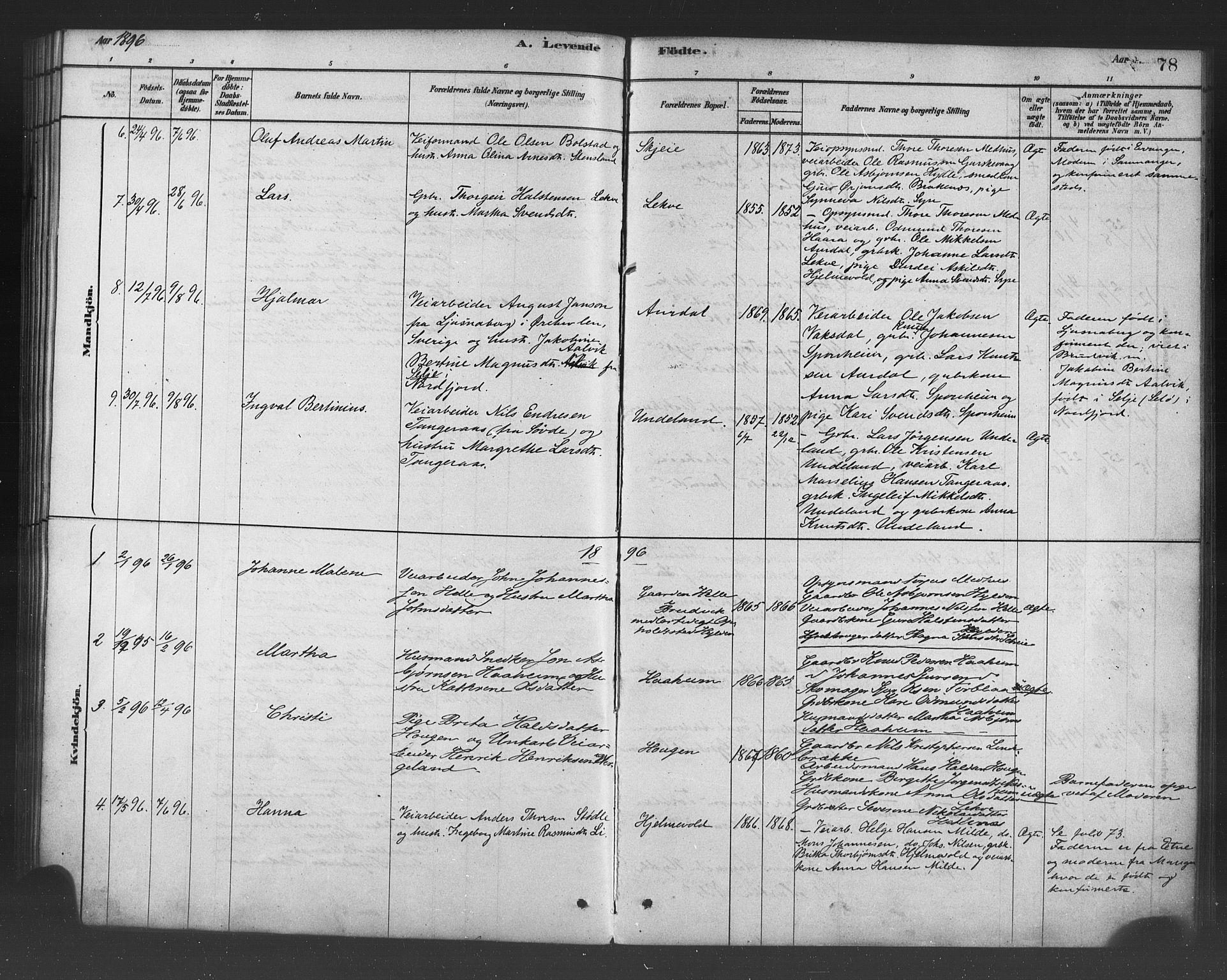 Ulvik sokneprestembete, SAB/A-78801/H/Haa: Parish register (official) no. B 1, 1878-1897, p. 78