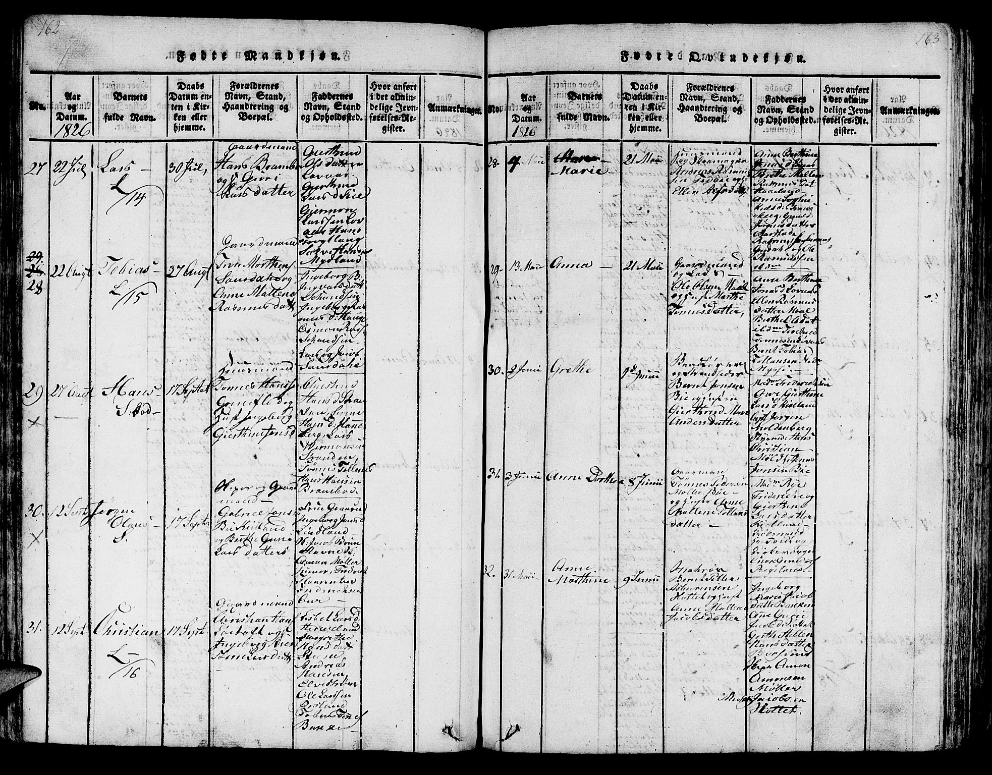 Sokndal sokneprestkontor, SAST/A-101808: Parish register (copy) no. B 1, 1815-1848, p. 162-163