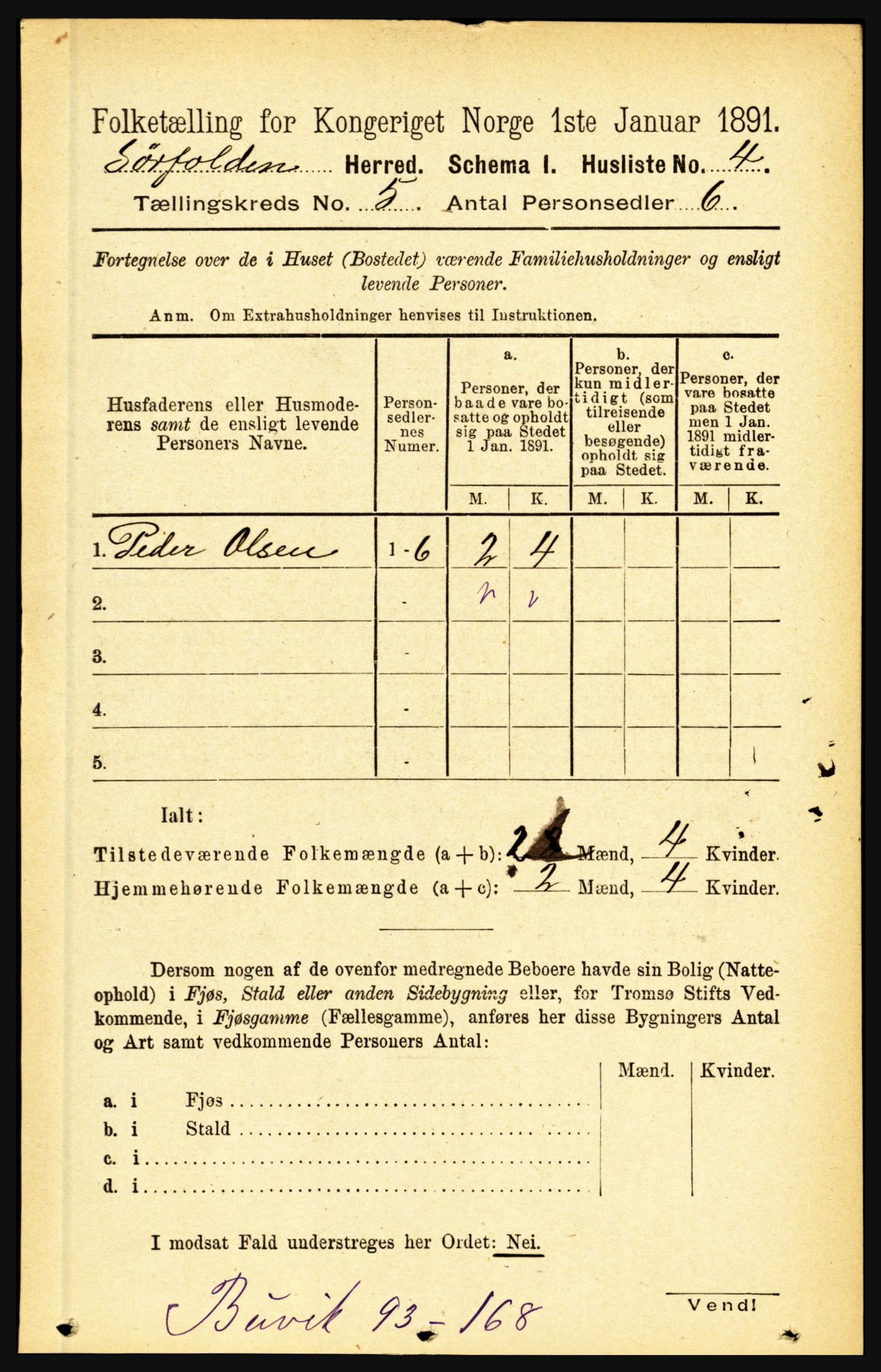 RA, 1891 census for 1845 Sørfold, 1891, p. 1306