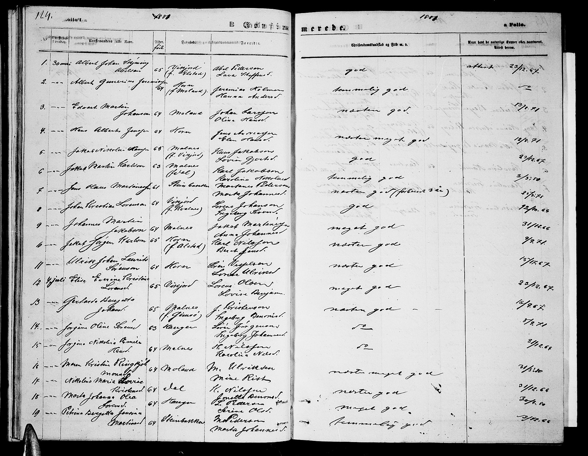 Ministerialprotokoller, klokkerbøker og fødselsregistre - Nordland, AV/SAT-A-1459/884/L1196: Parish register (copy) no. 884C02, 1860-1887, p. 124