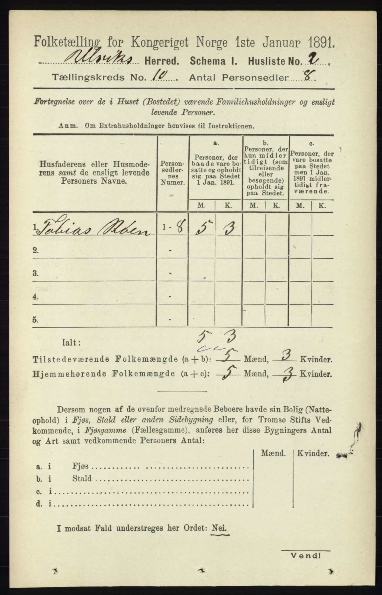 RA, 1891 census for 1233 Ulvik, 1891, p. 3186