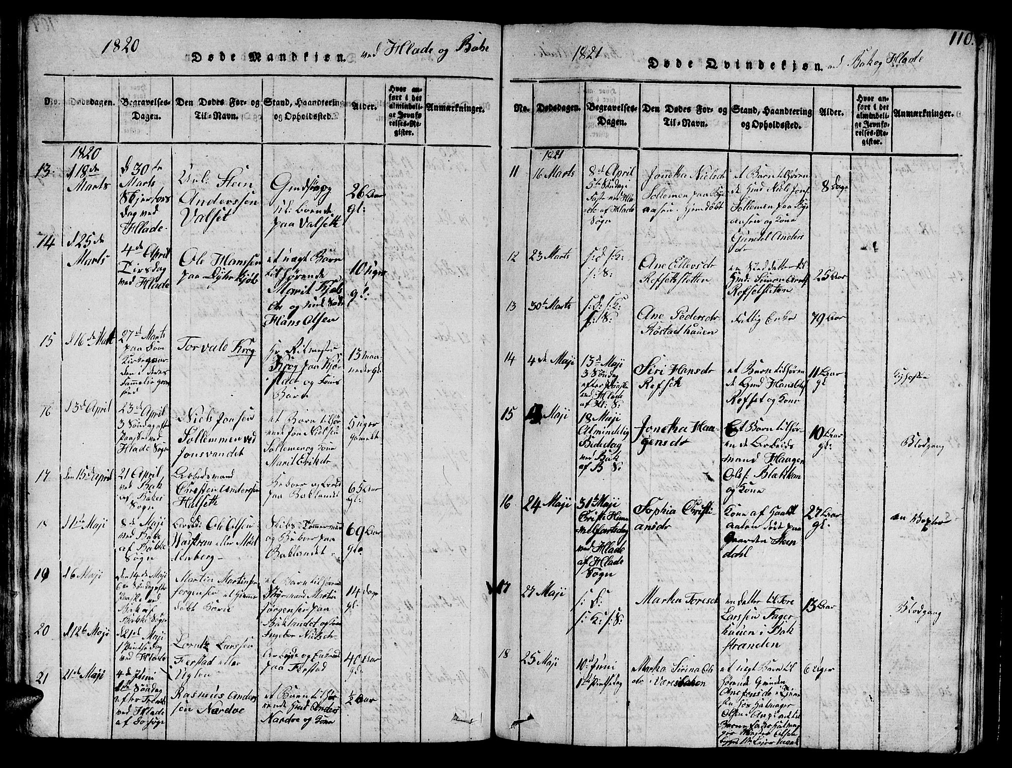 Ministerialprotokoller, klokkerbøker og fødselsregistre - Sør-Trøndelag, AV/SAT-A-1456/606/L0307: Parish register (copy) no. 606C03, 1817-1824, p. 110