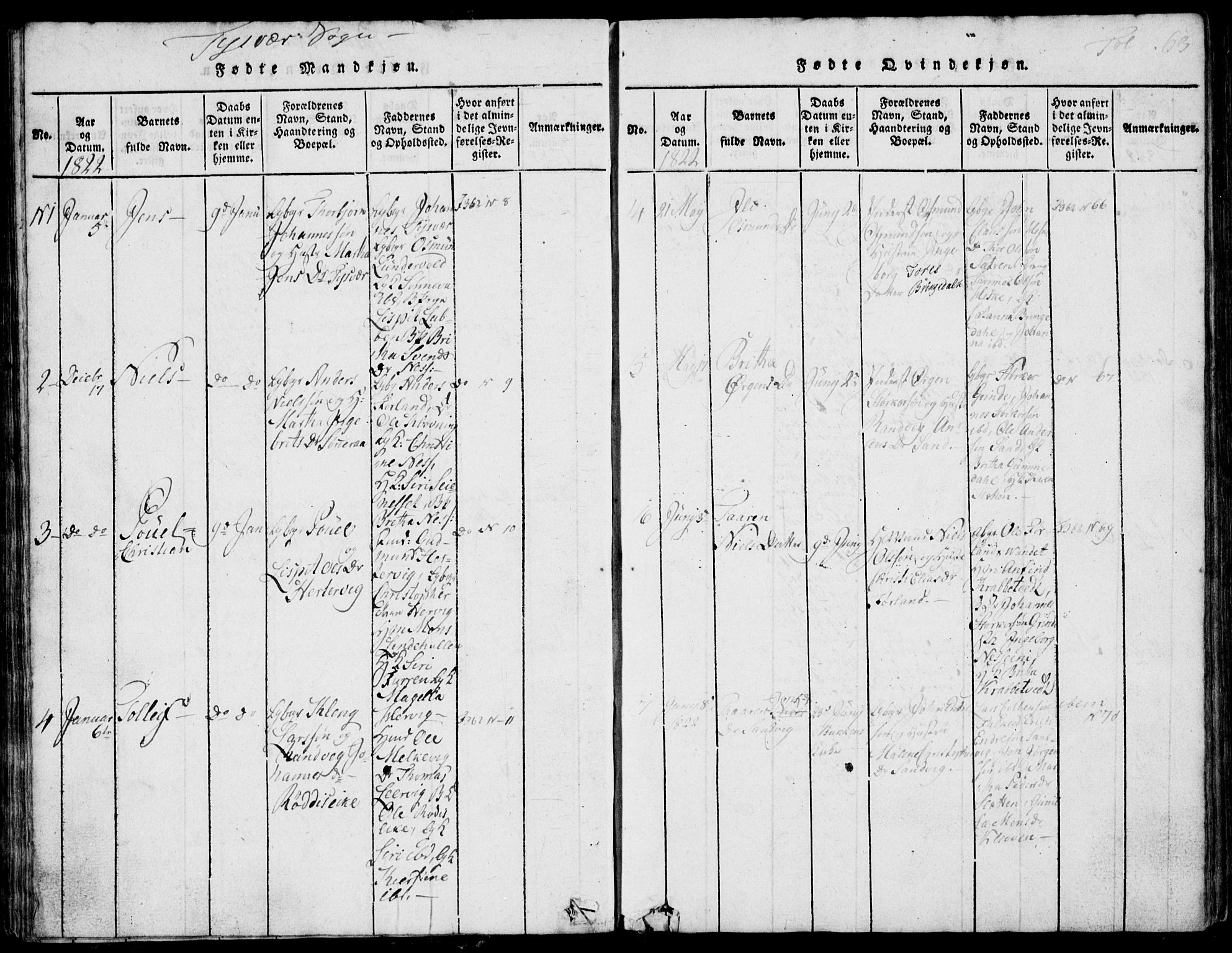 Skjold sokneprestkontor, AV/SAST-A-101847/H/Ha/Hab/L0002: Parish register (copy) no. B 2 /1, 1815-1830, p. 63