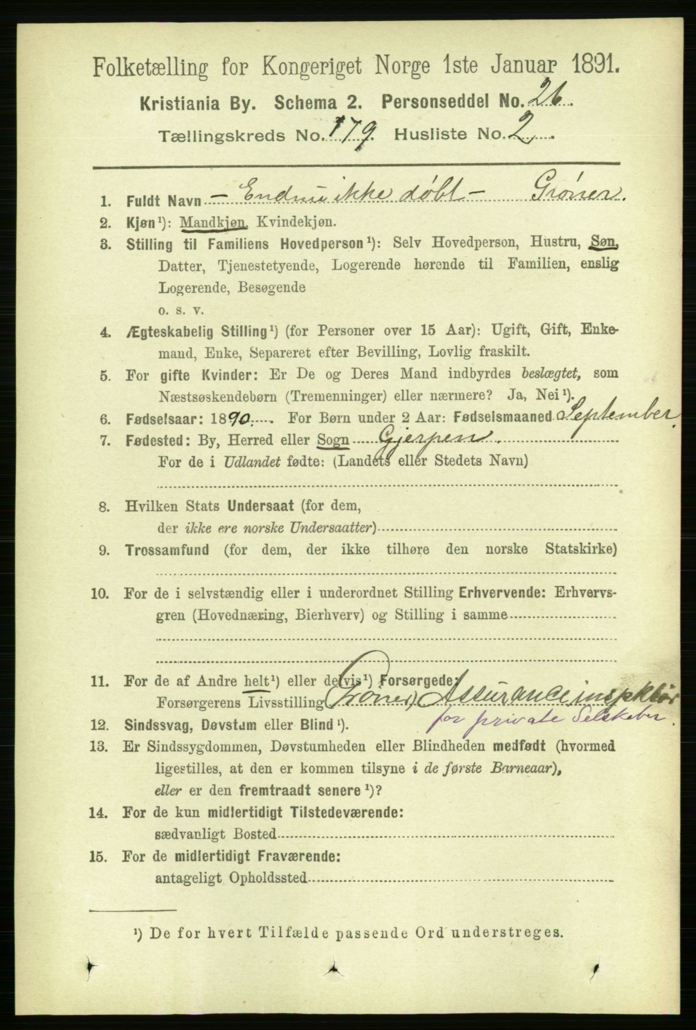 RA, 1891 census for 0301 Kristiania, 1891, p. 107997