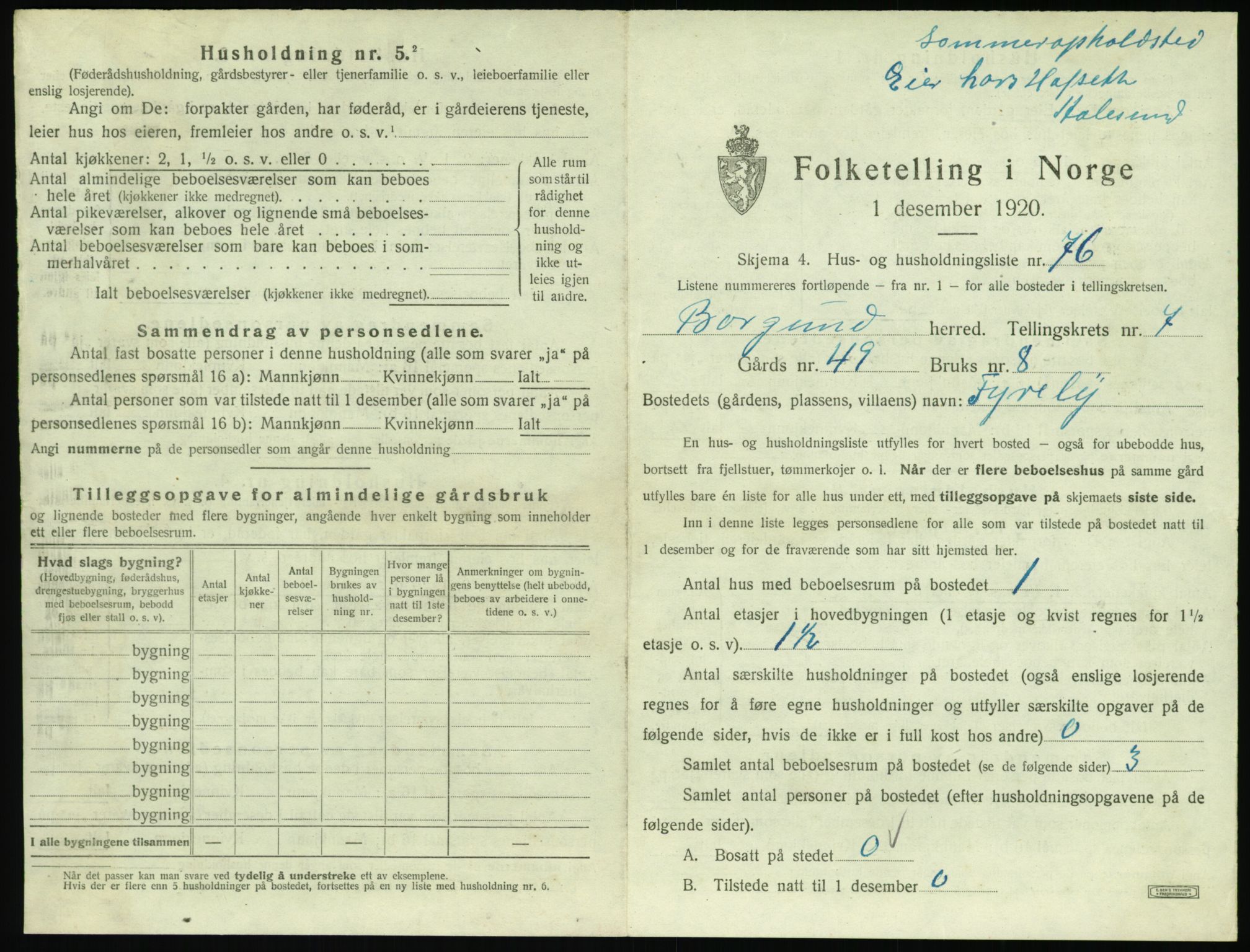 SAT, 1920 census for Borgund, 1920, p. 840