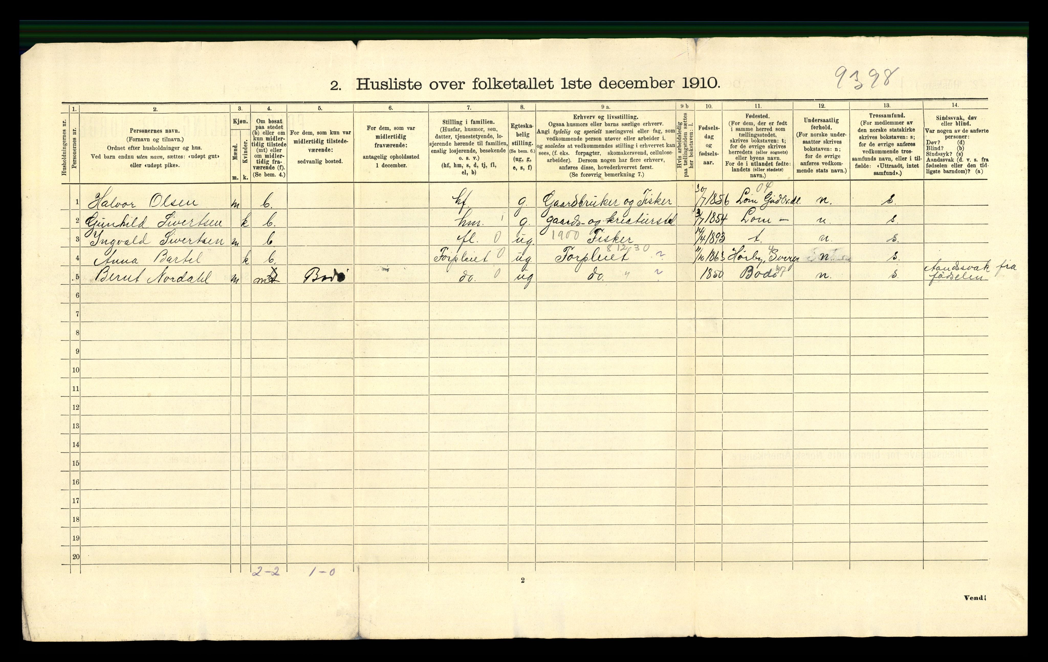 RA, 1910 census for Steigen, 1910, p. 38