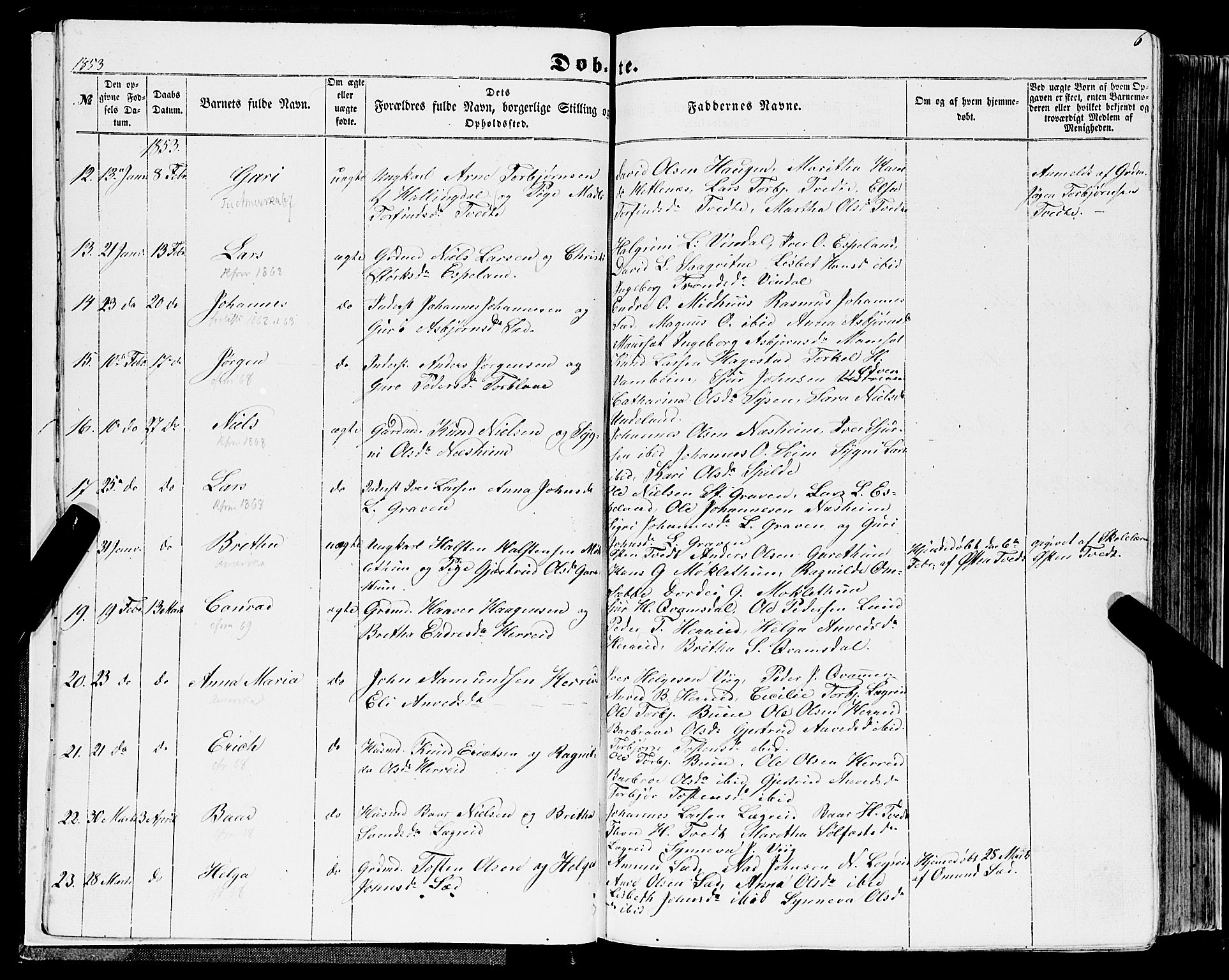 Ulvik sokneprestembete, SAB/A-78801/H/Haa: Parish register (official) no. A 13, 1853-1863, p. 6