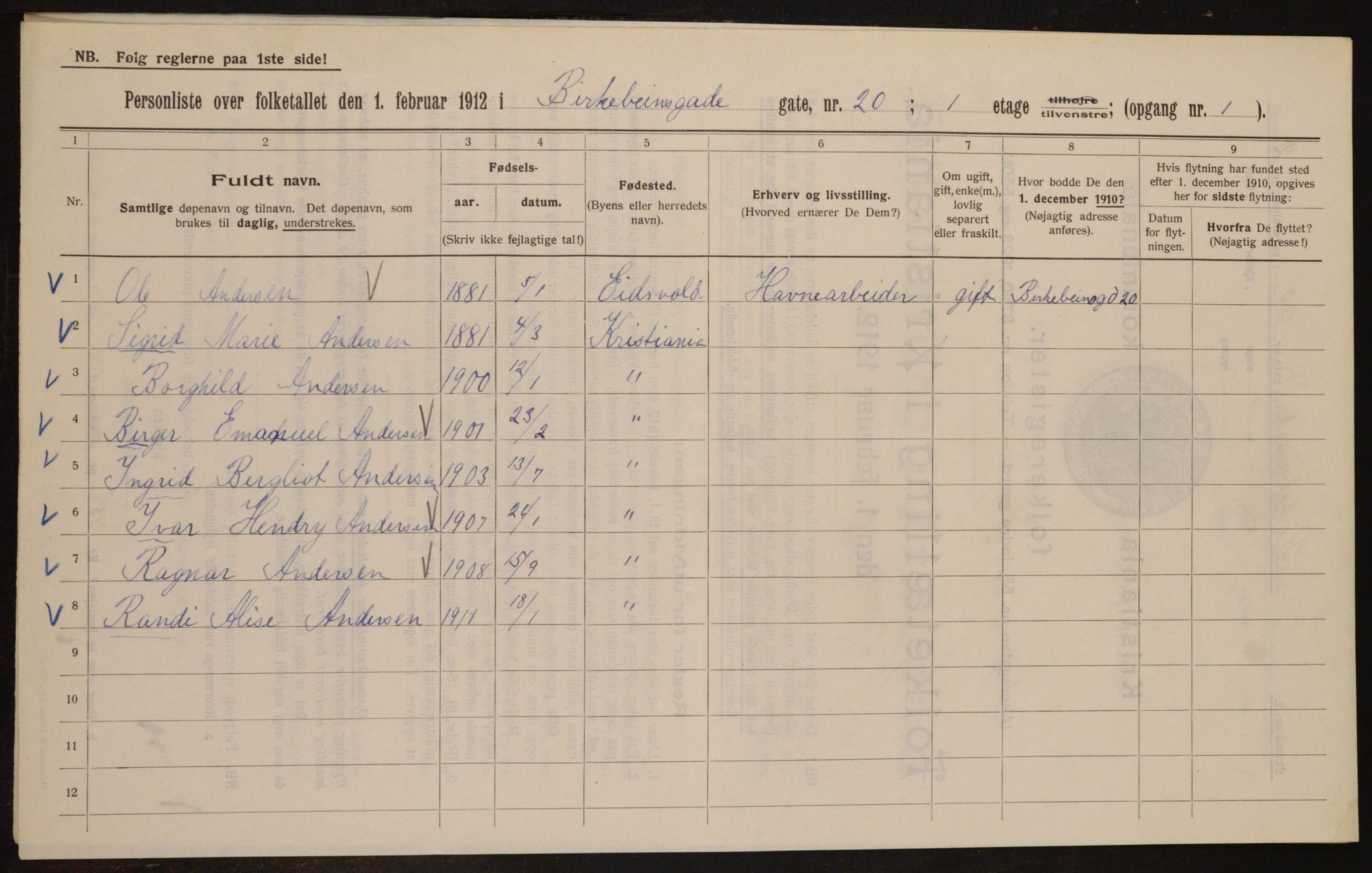 OBA, Municipal Census 1912 for Kristiania, 1912, p. 5025