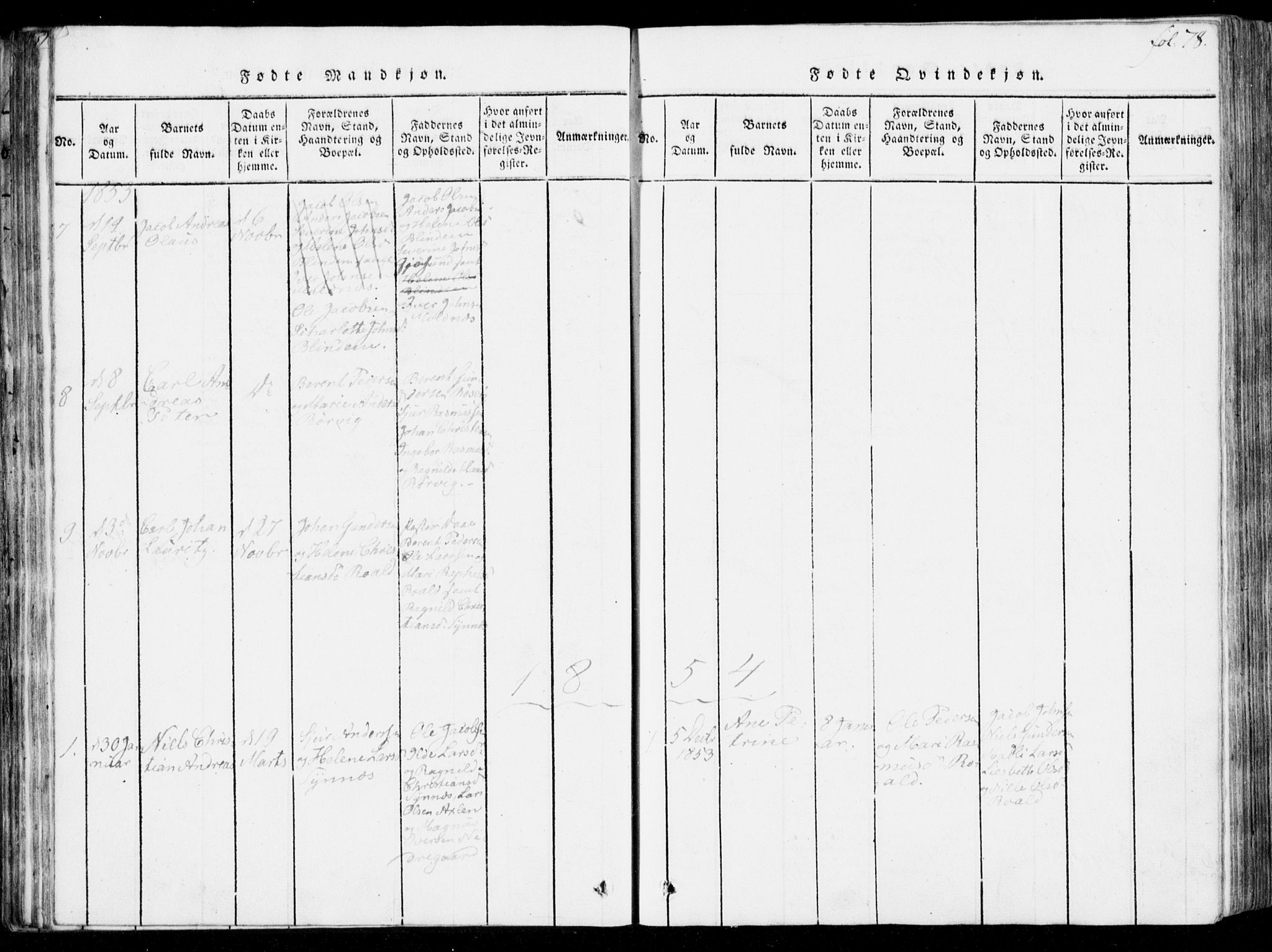 Ministerialprotokoller, klokkerbøker og fødselsregistre - Møre og Romsdal, SAT/A-1454/537/L0517: Parish register (official) no. 537A01, 1818-1862, p. 78