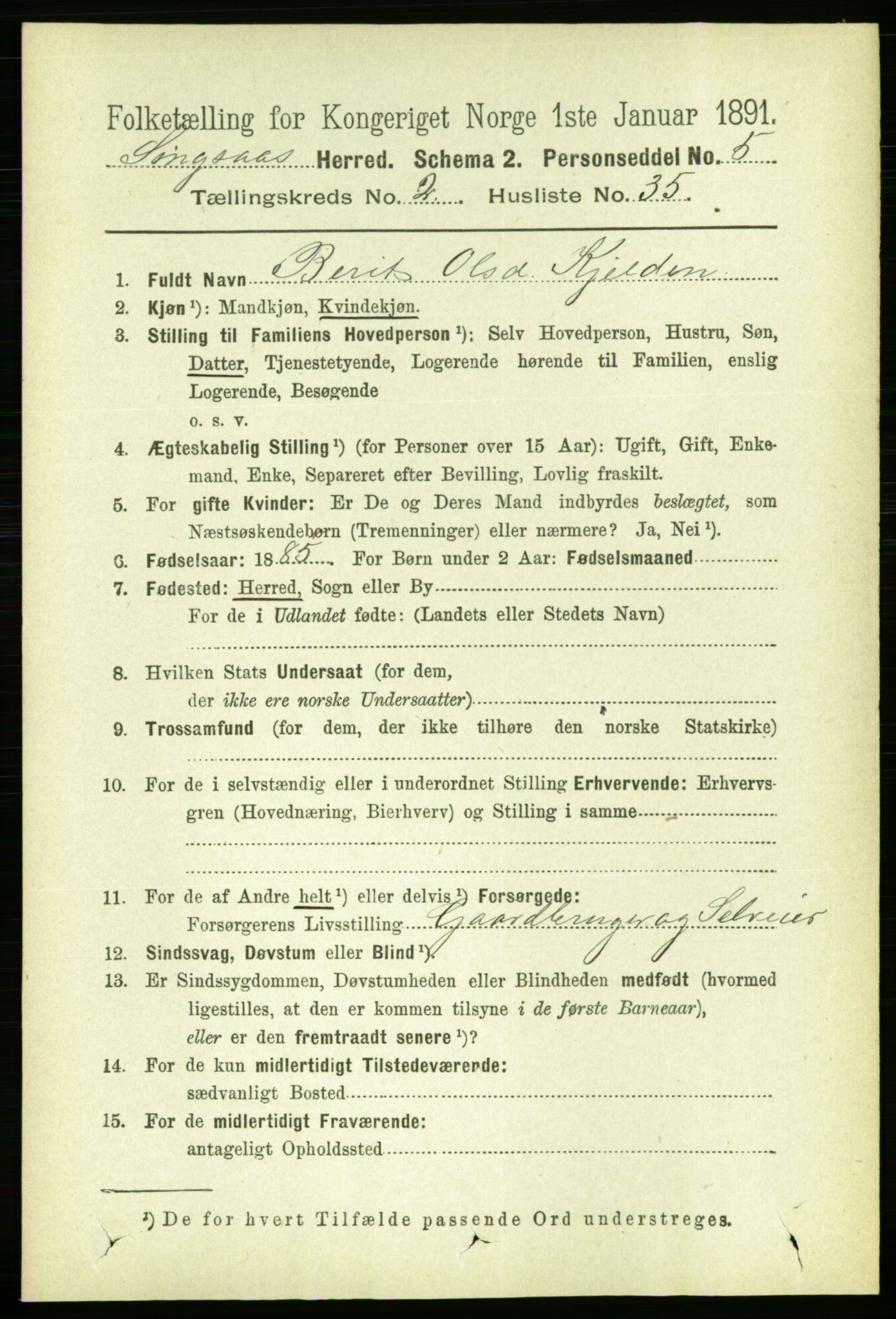 RA, 1891 census for 1646 Singsås, 1891, p. 488