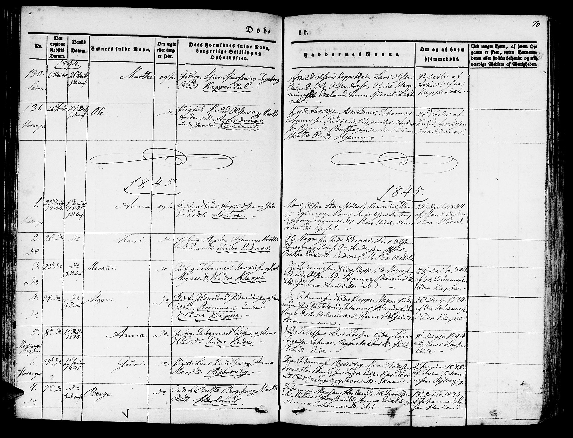 Hosanger sokneprestembete, AV/SAB-A-75801/H/Haa: Parish register (official) no. A 7, 1835-1848, p. 70