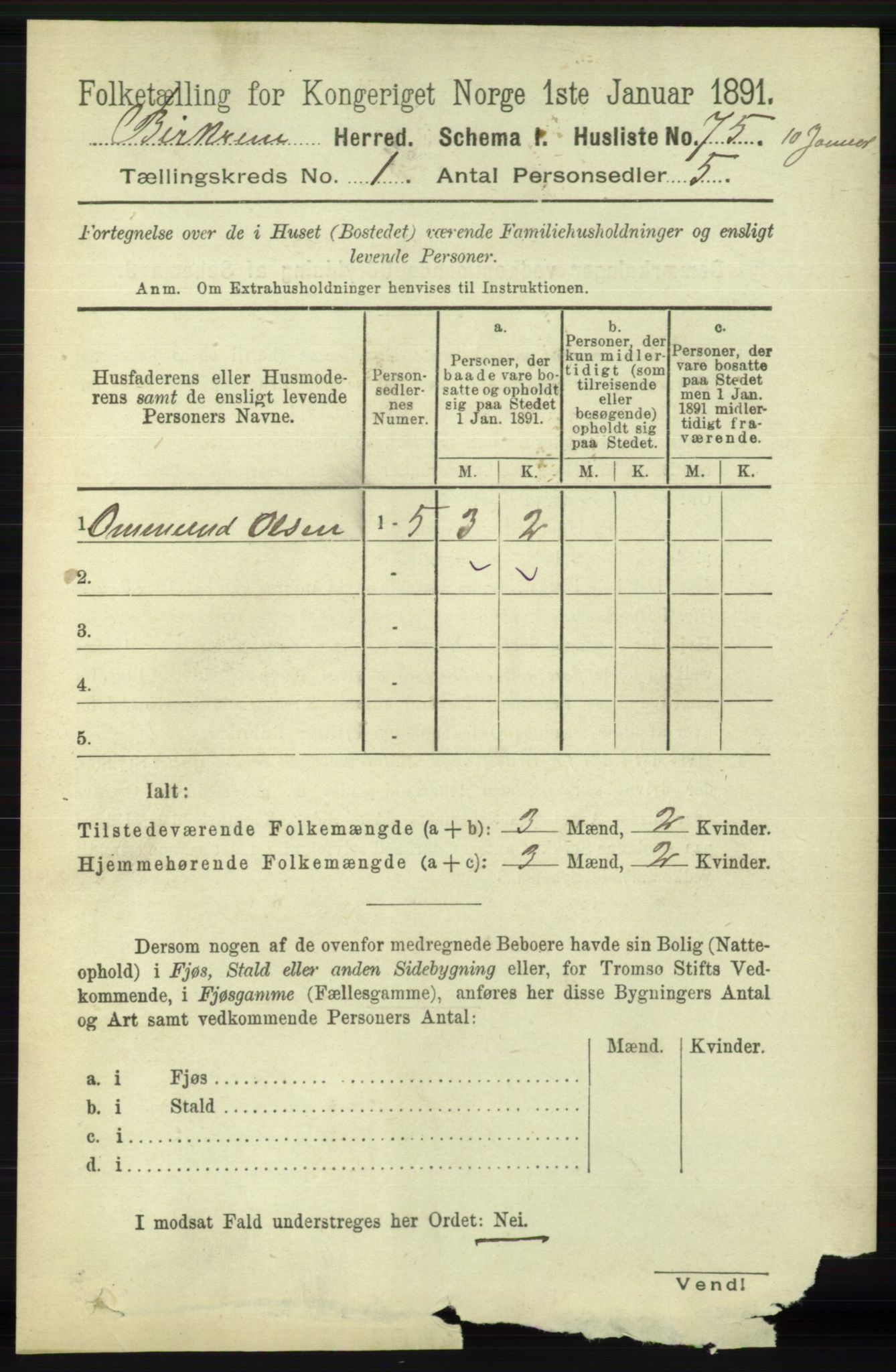RA, 1891 census for 1114 Bjerkreim, 1891, p. 92