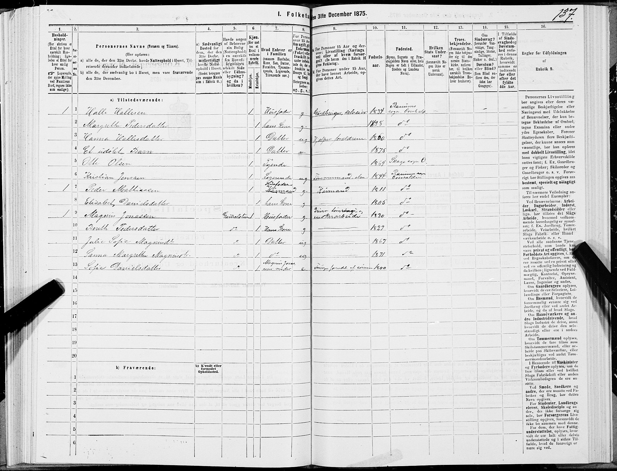 SAT, 1875 census for 1744P Overhalla, 1875, p. 1137