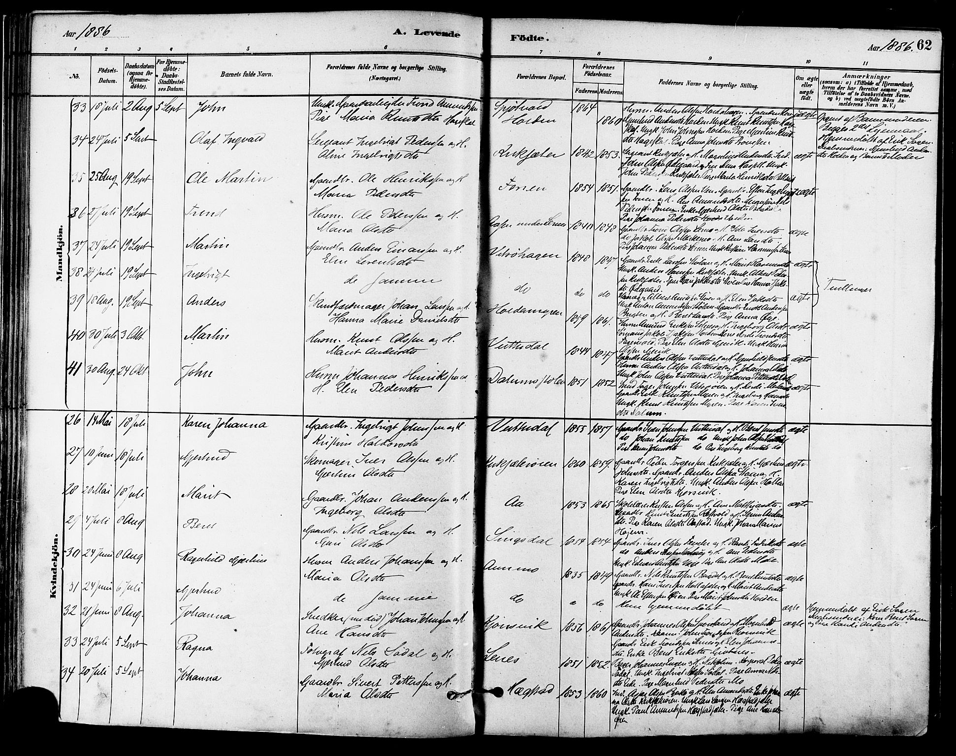 Ministerialprotokoller, klokkerbøker og fødselsregistre - Sør-Trøndelag, AV/SAT-A-1456/630/L0496: Parish register (official) no. 630A09, 1879-1895, p. 62