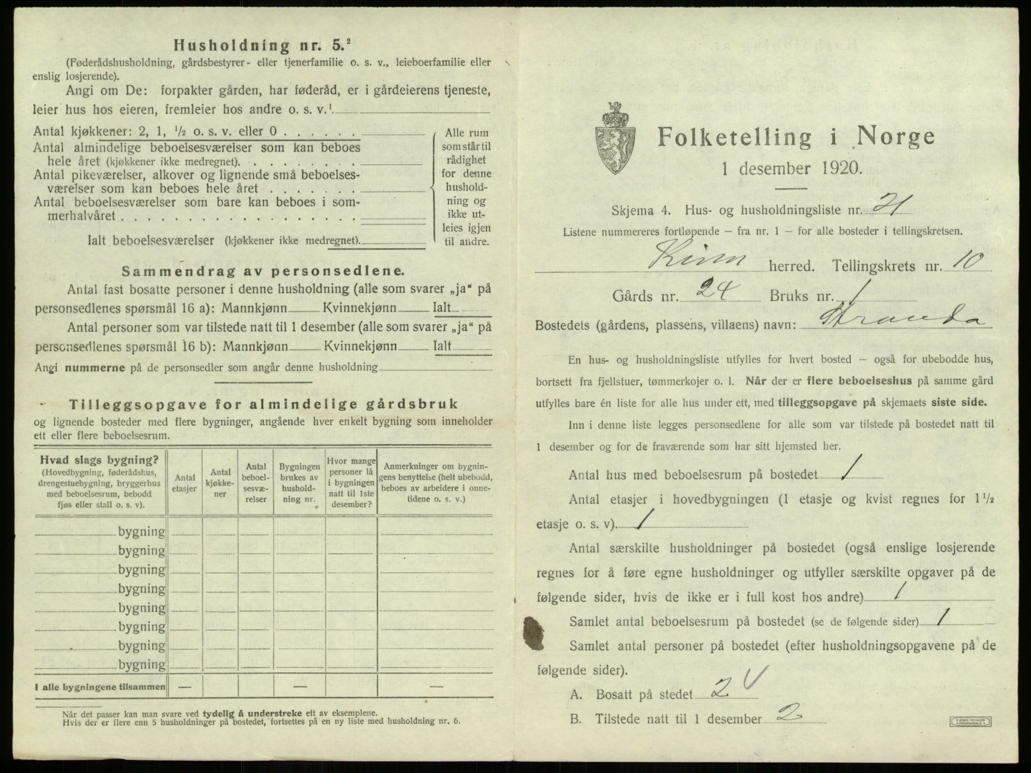 SAB, 1920 census for Kinn, 1920, p. 405