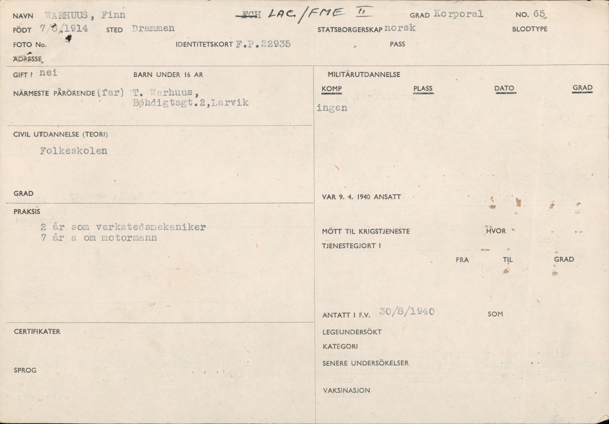 Forsvaret, Forsvarets overkommando/Luftforsvarsstaben, RA/RAFA-4079/P/Pa/L0038: Personellpapirer, 1914, p. 418