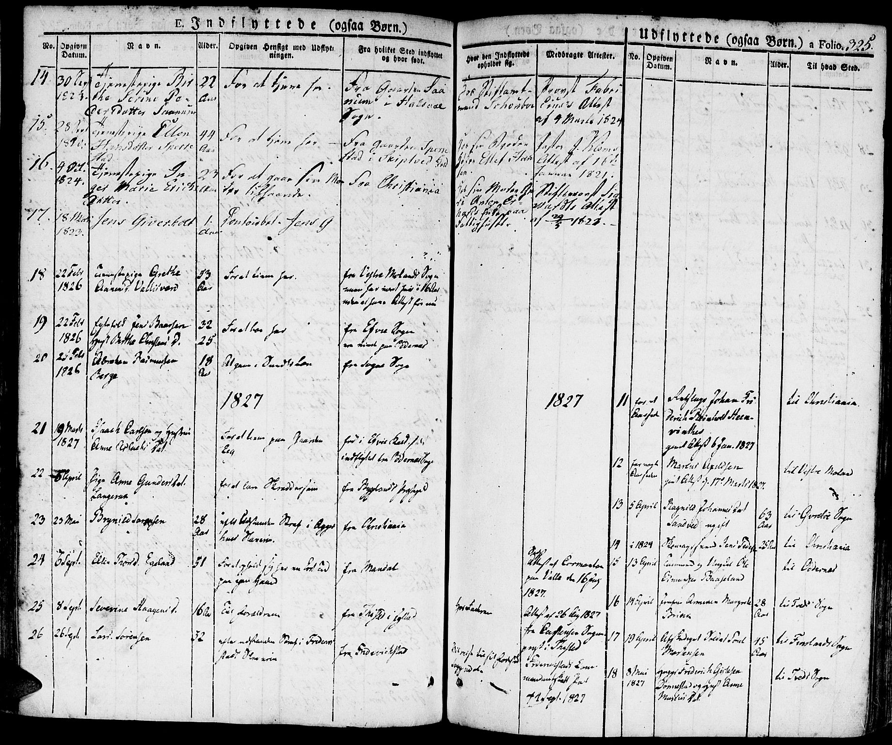 Kristiansand domprosti, SAK/1112-0006/F/Fa/L0009: Parish register (official) no. A 9, 1821-1827, p. 325