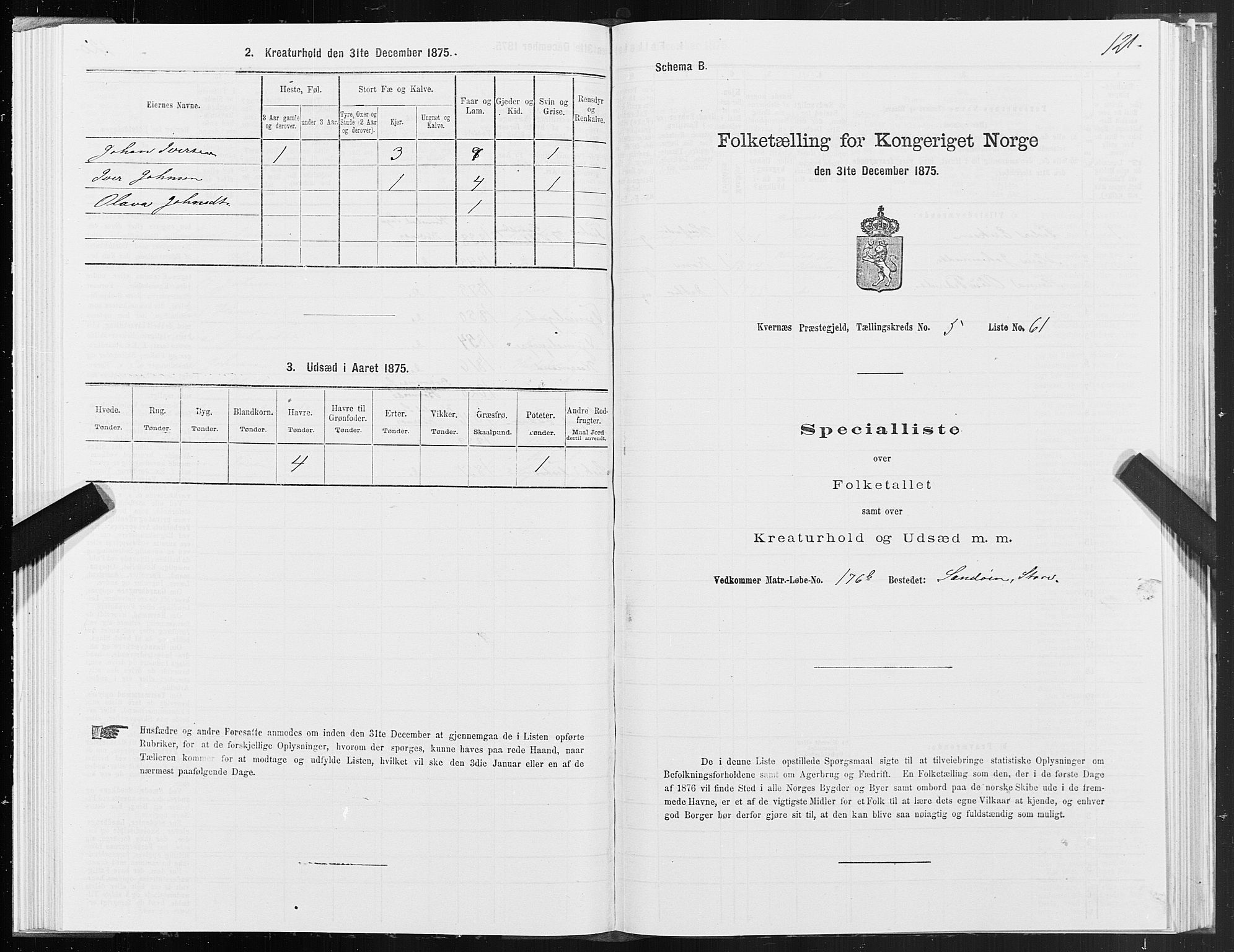 SAT, 1875 census for 1553P Kvernes, 1875, p. 3121