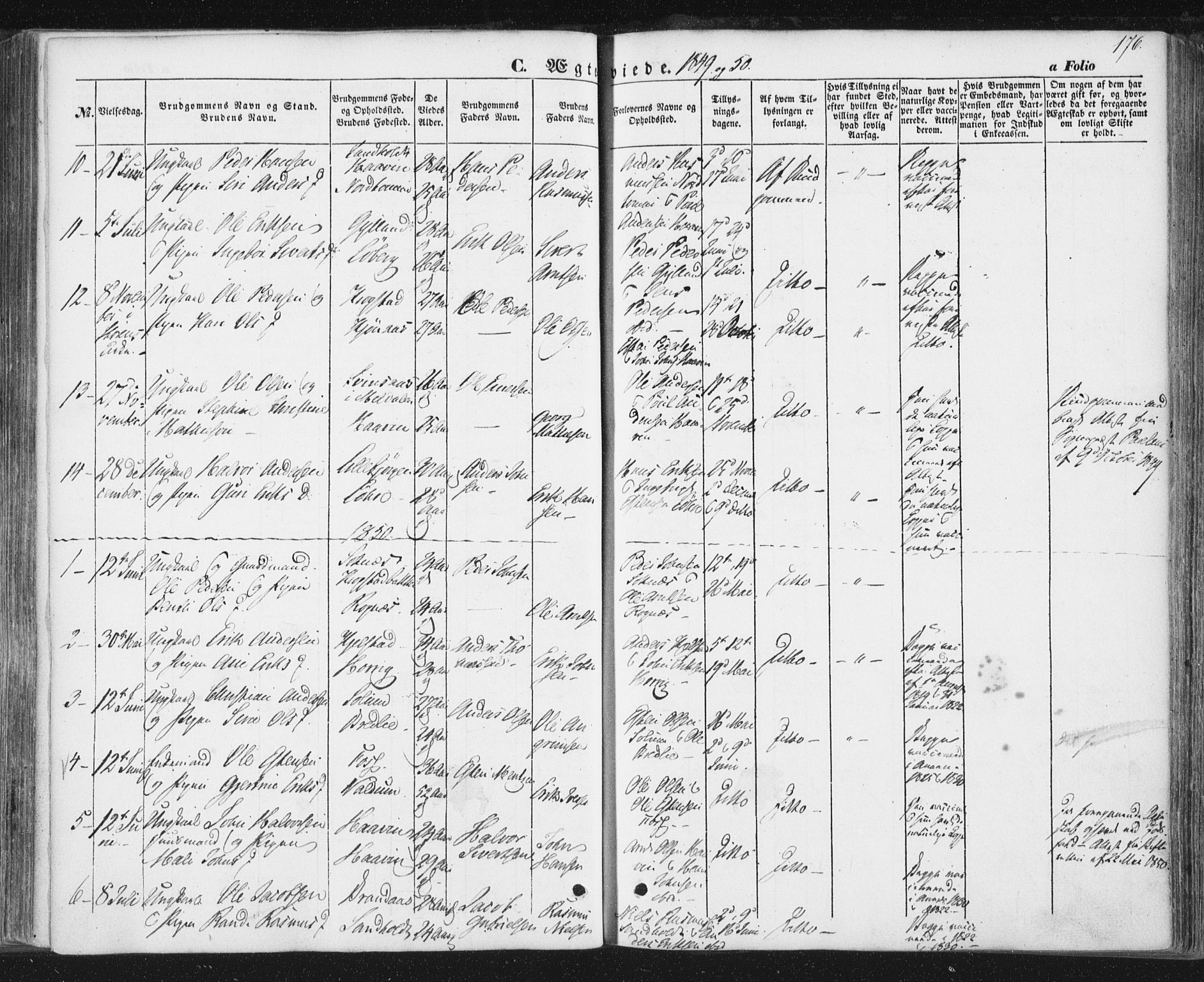 Ministerialprotokoller, klokkerbøker og fødselsregistre - Sør-Trøndelag, SAT/A-1456/692/L1103: Parish register (official) no. 692A03, 1849-1870, p. 176