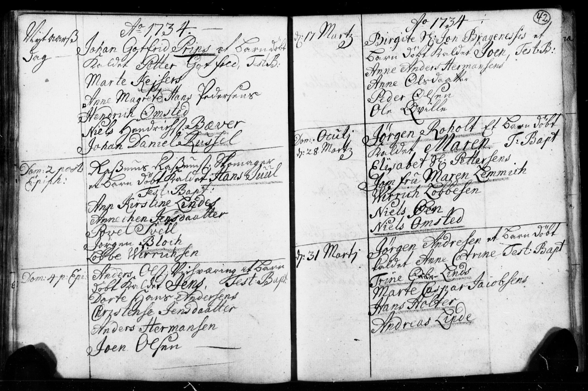 Strømsø kirkebøker, AV/SAKO-A-246/F/Fb/L0001: Parish register (official) no. II 1, 1725-1737, p. 42