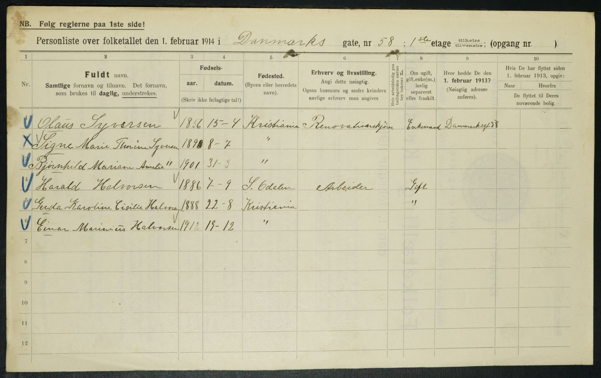 OBA, Municipal Census 1914 for Kristiania, 1914, p. 15200