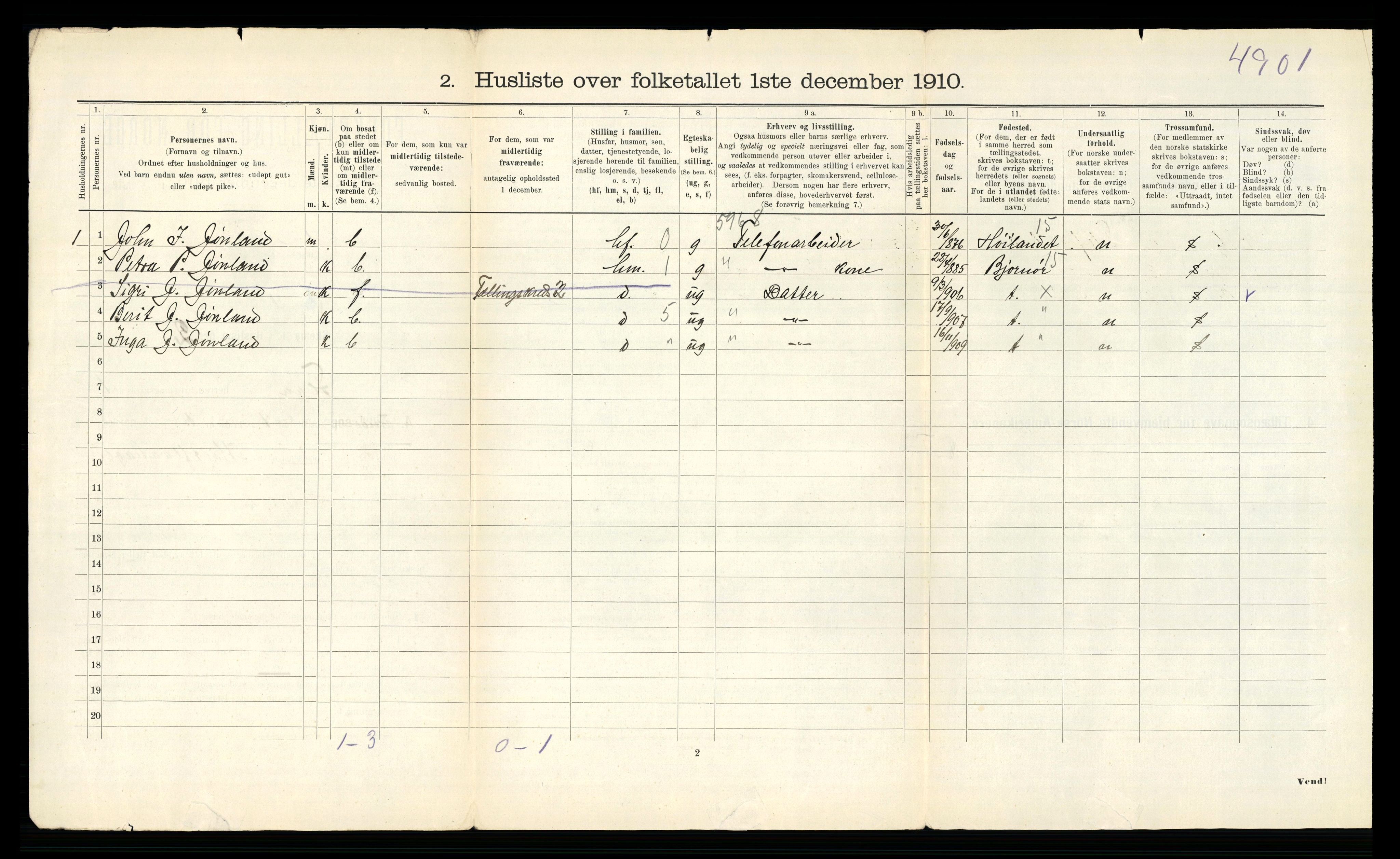 RA, 1910 census for Flå, 1910, p. 20