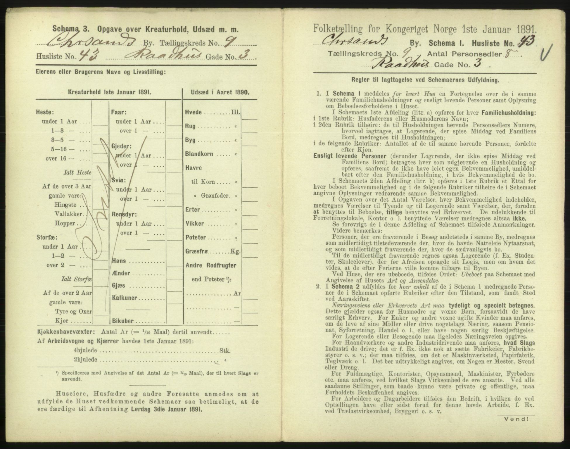 RA, 1891 census for 1001 Kristiansand, 1891, p. 698