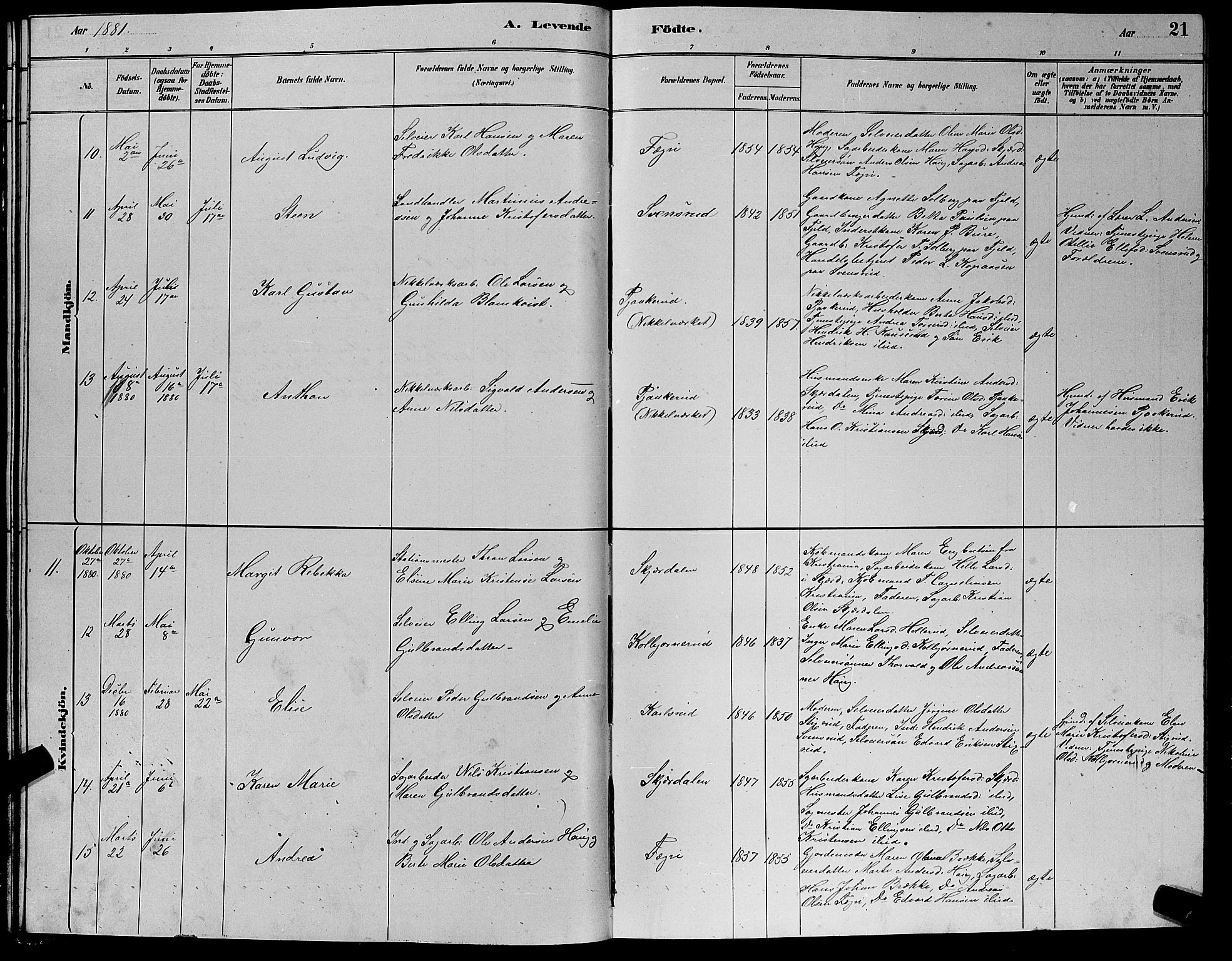 Hole kirkebøker, AV/SAKO-A-228/G/Gb/L0002: Parish register (copy) no. II 2, 1878-1889, p. 21