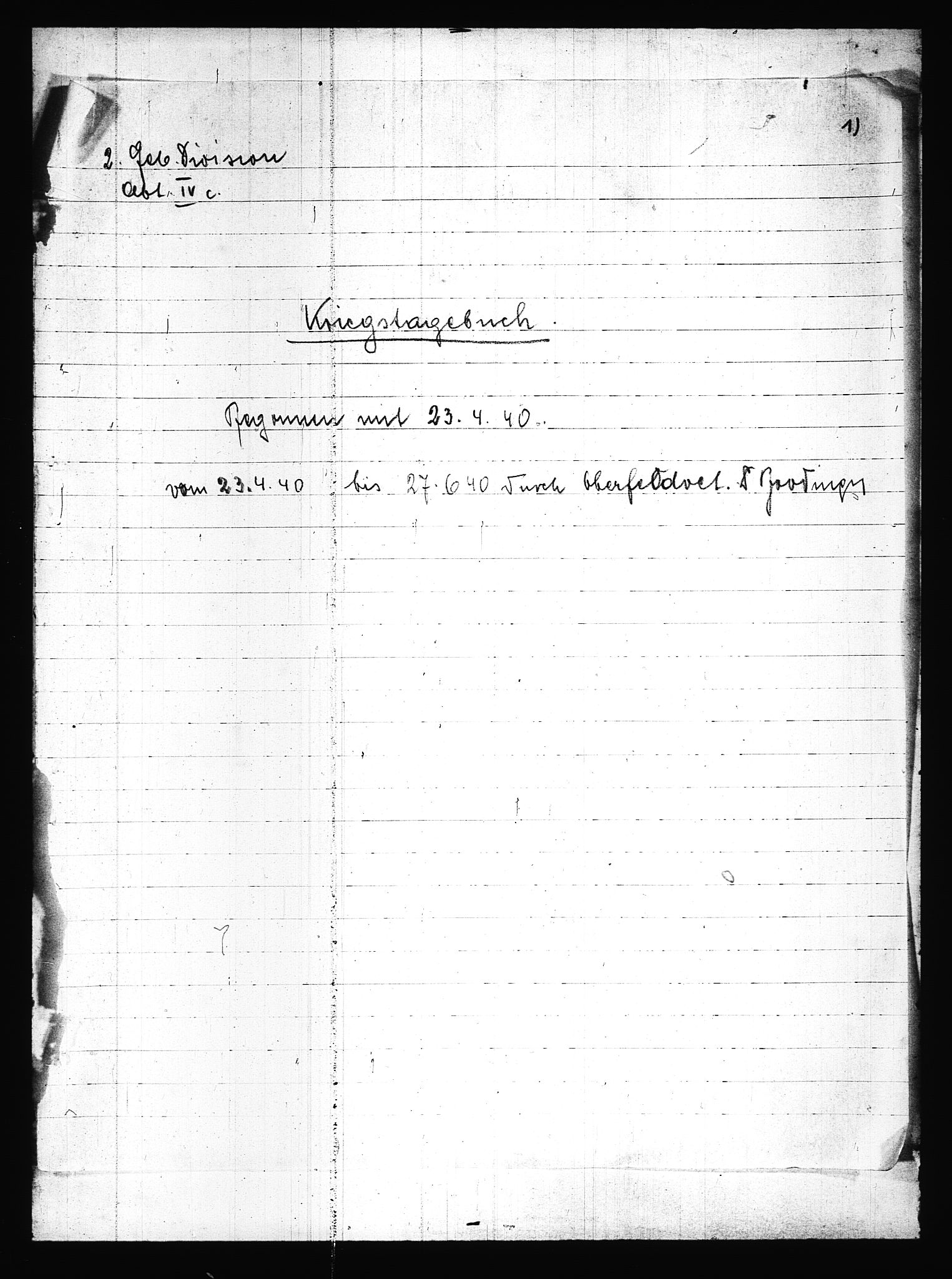 Documents Section, RA/RAFA-2200/V/L0086: Amerikansk mikrofilm "Captured German Documents".
Box No. 725.  FKA jnr. 601/1954., 1940, p. 2