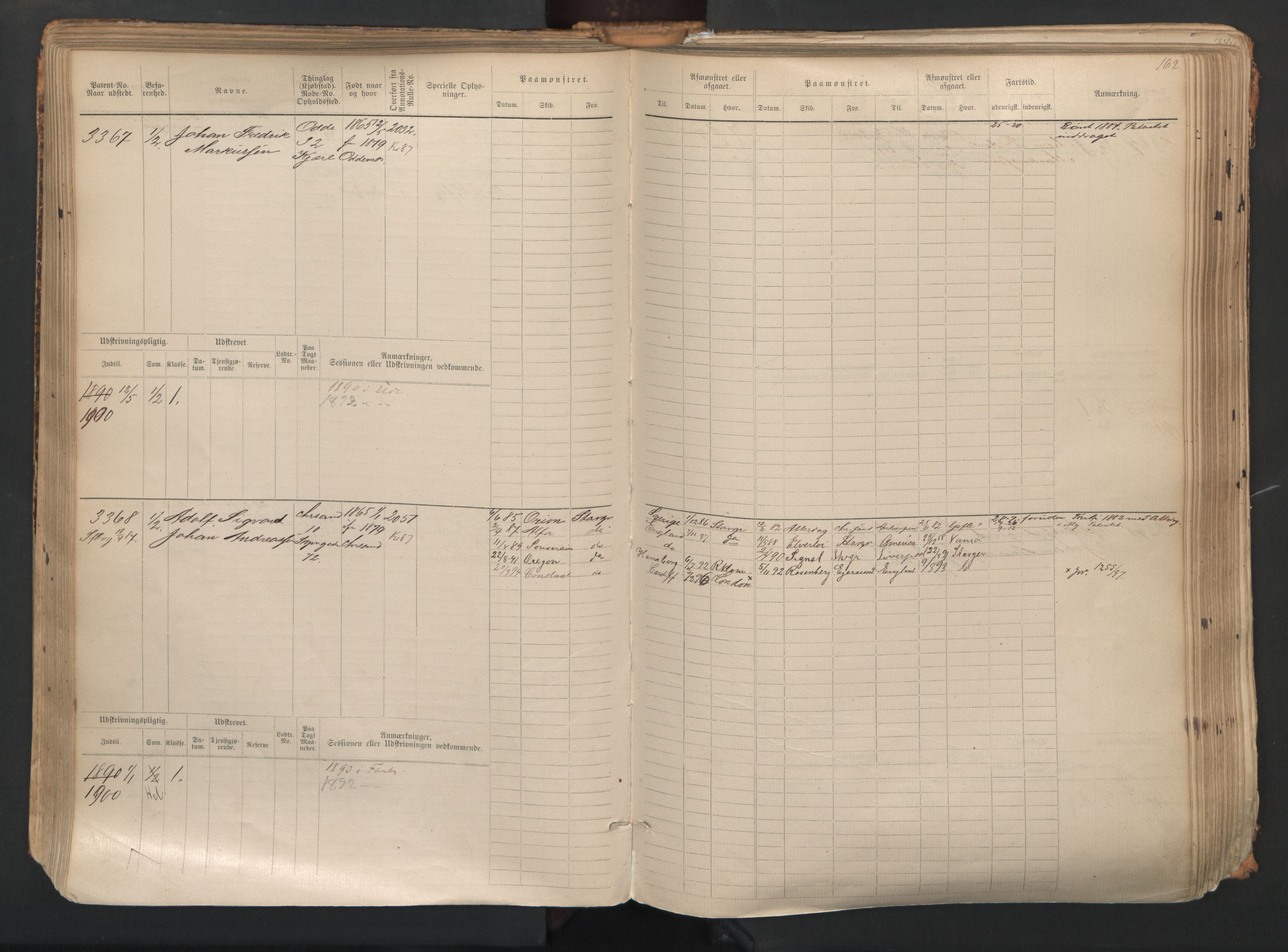 Kristiansand mønstringskrets, AV/SAK-2031-0015/F/Fb/L0007: Hovedrulle nr 3049-3810, I-14, 1883-1940, p. 164