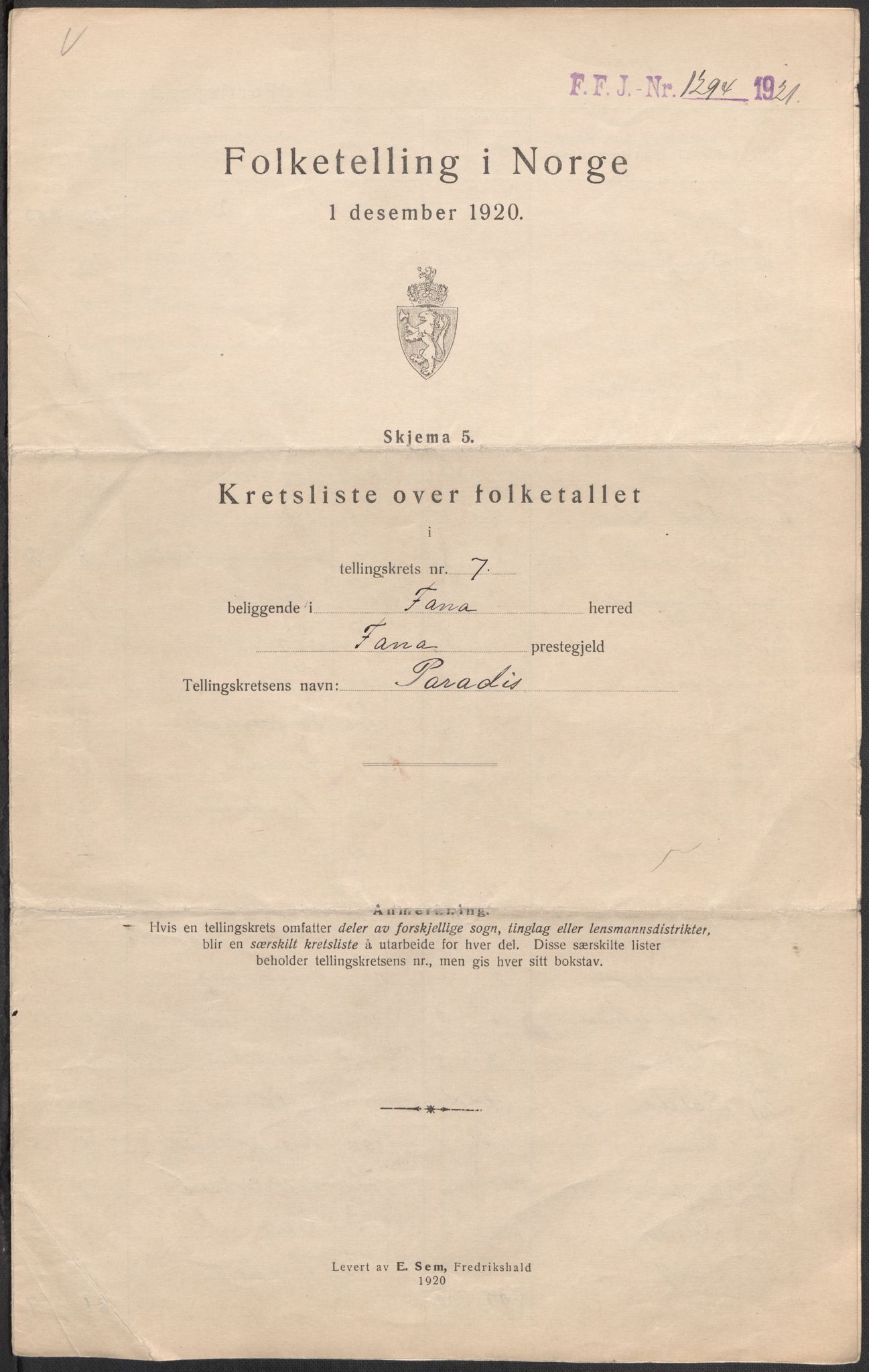 SAB, 1920 census for Fana, 1920, p. 36