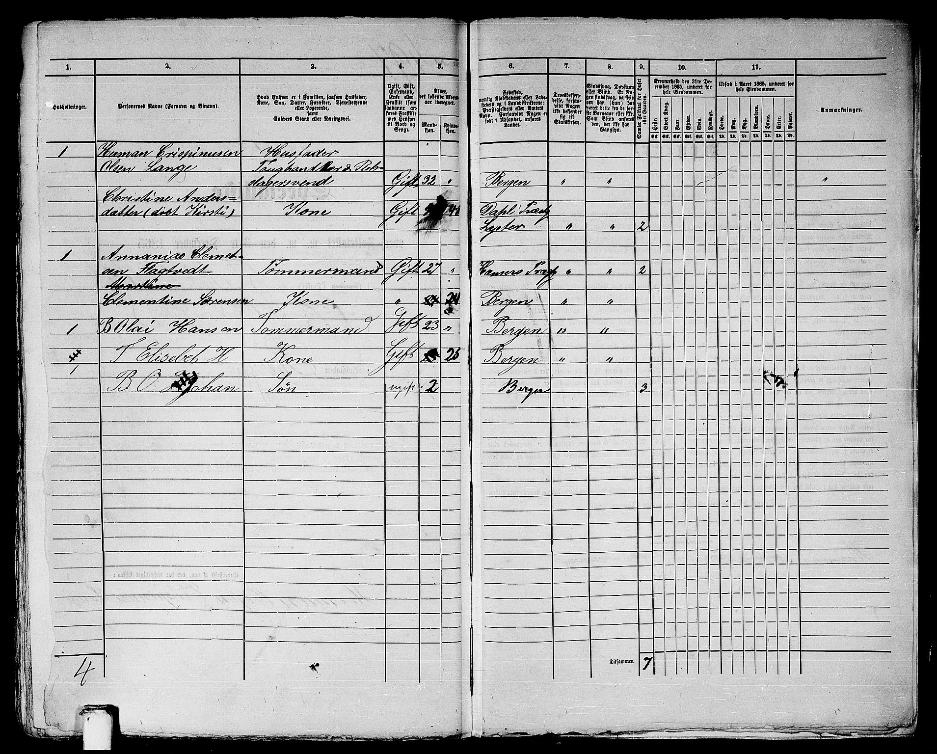 RA, 1865 census for Bergen, 1865, p. 1055