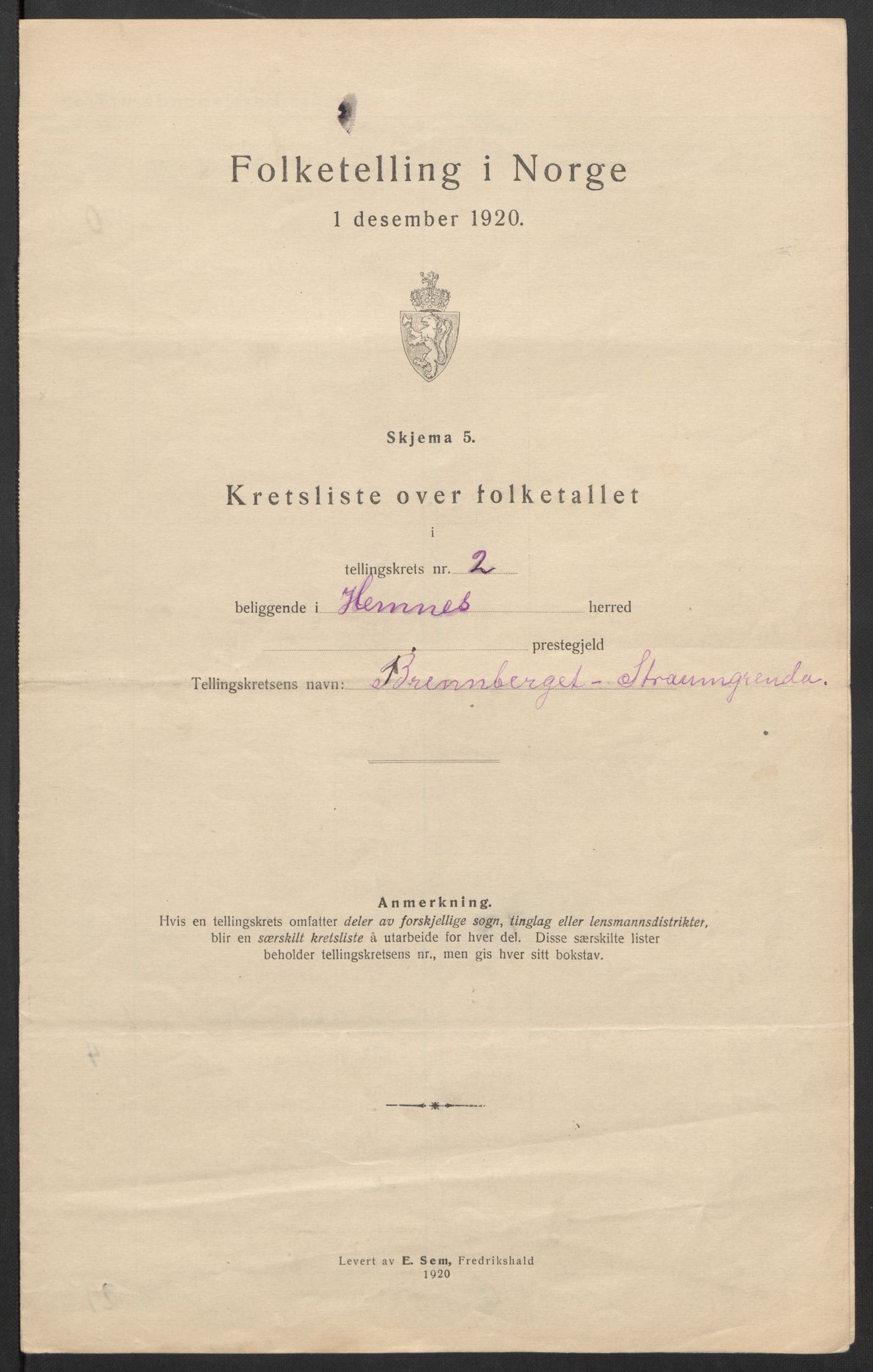 SAT, 1920 census for Hemnes, 1920, p. 16