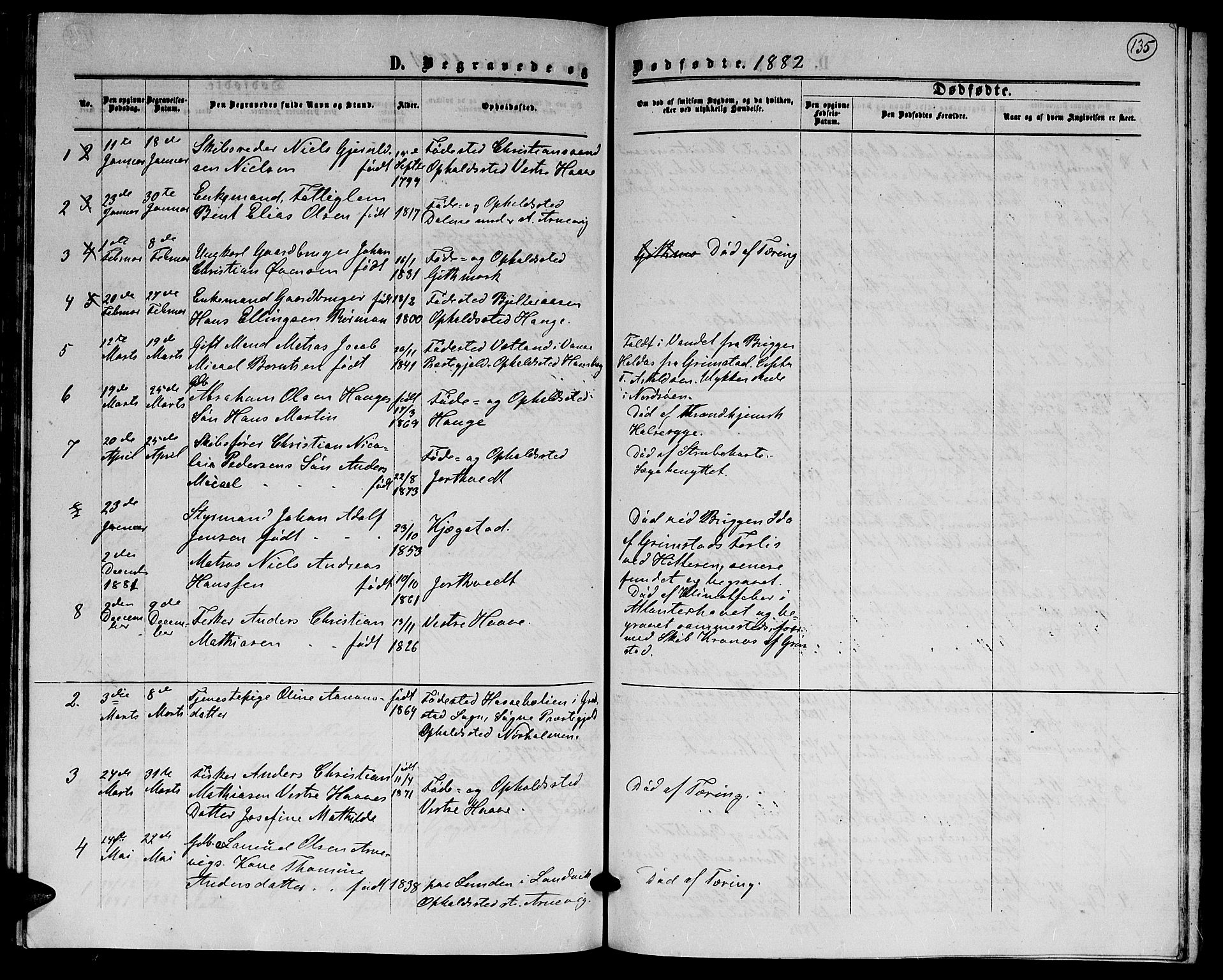 Hommedal sokneprestkontor, AV/SAK-1111-0023/F/Fb/Fba/L0003: Parish register (copy) no. B 3, 1863-1884, p. 135