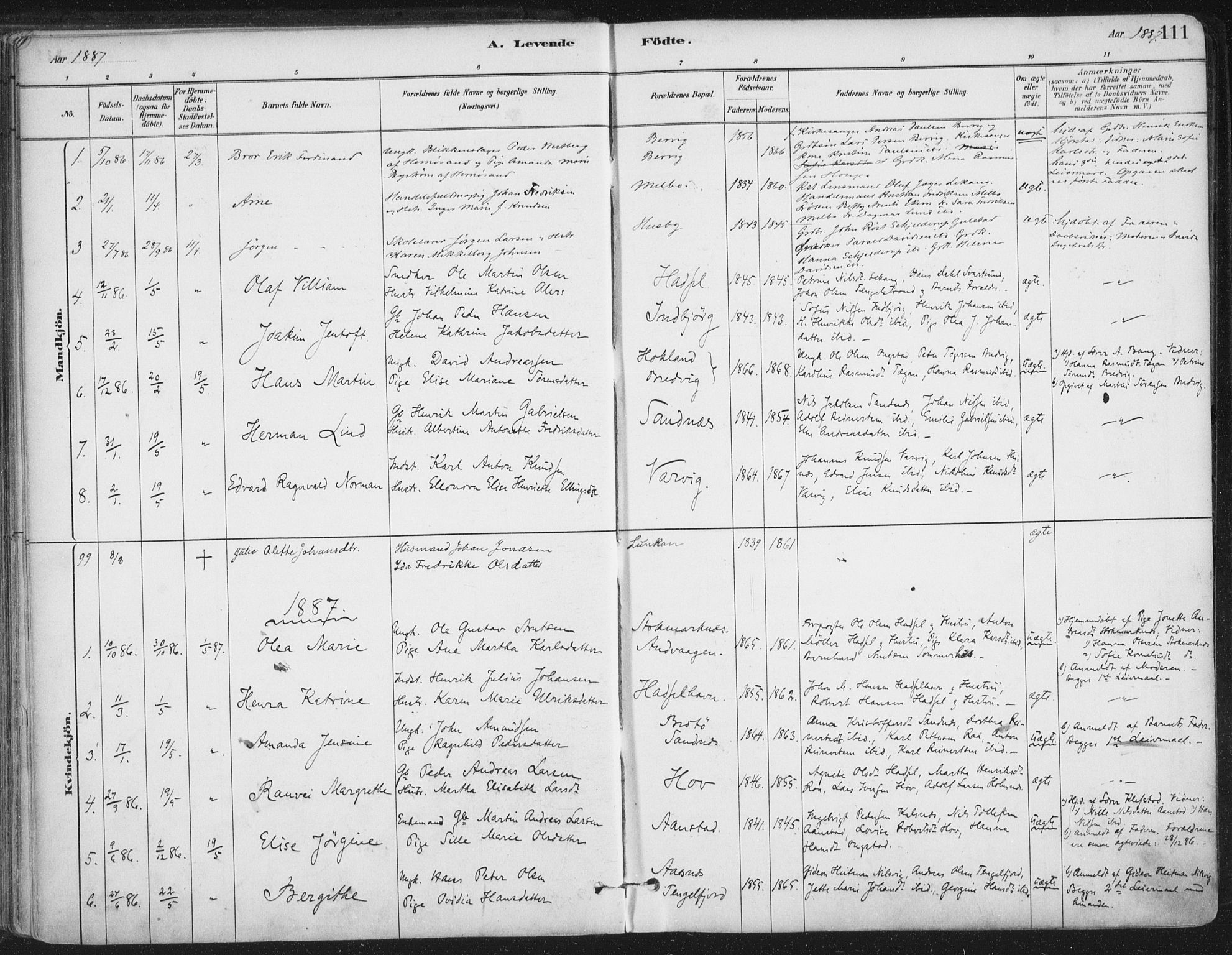 Ministerialprotokoller, klokkerbøker og fødselsregistre - Nordland, SAT/A-1459/888/L1244: Parish register (official) no. 888A10, 1880-1890, p. 111