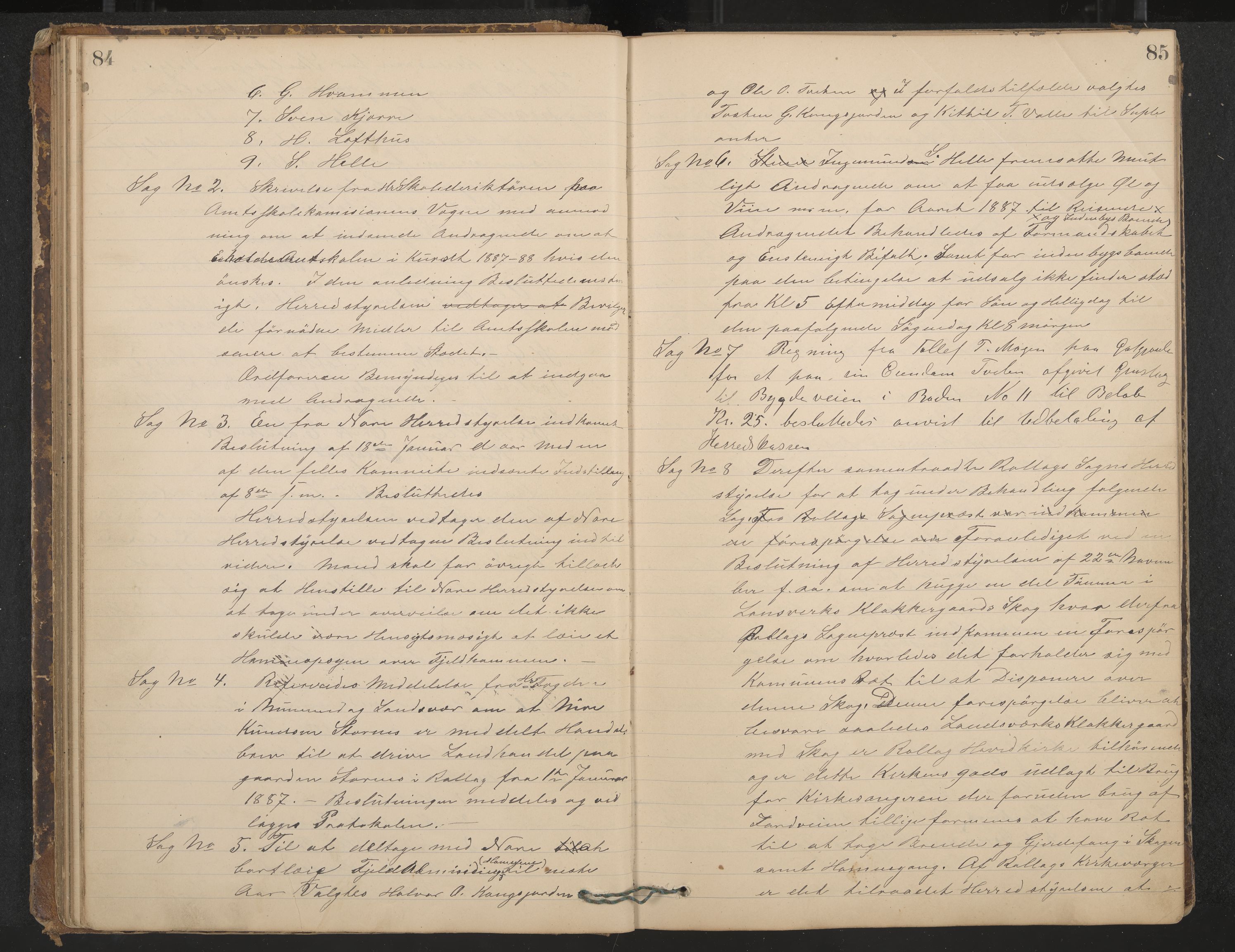 Rollag formannskap og sentraladministrasjon, IKAK/0632021-2/A/Aa/L0003: Møtebok, 1884-1897, p. 84-85