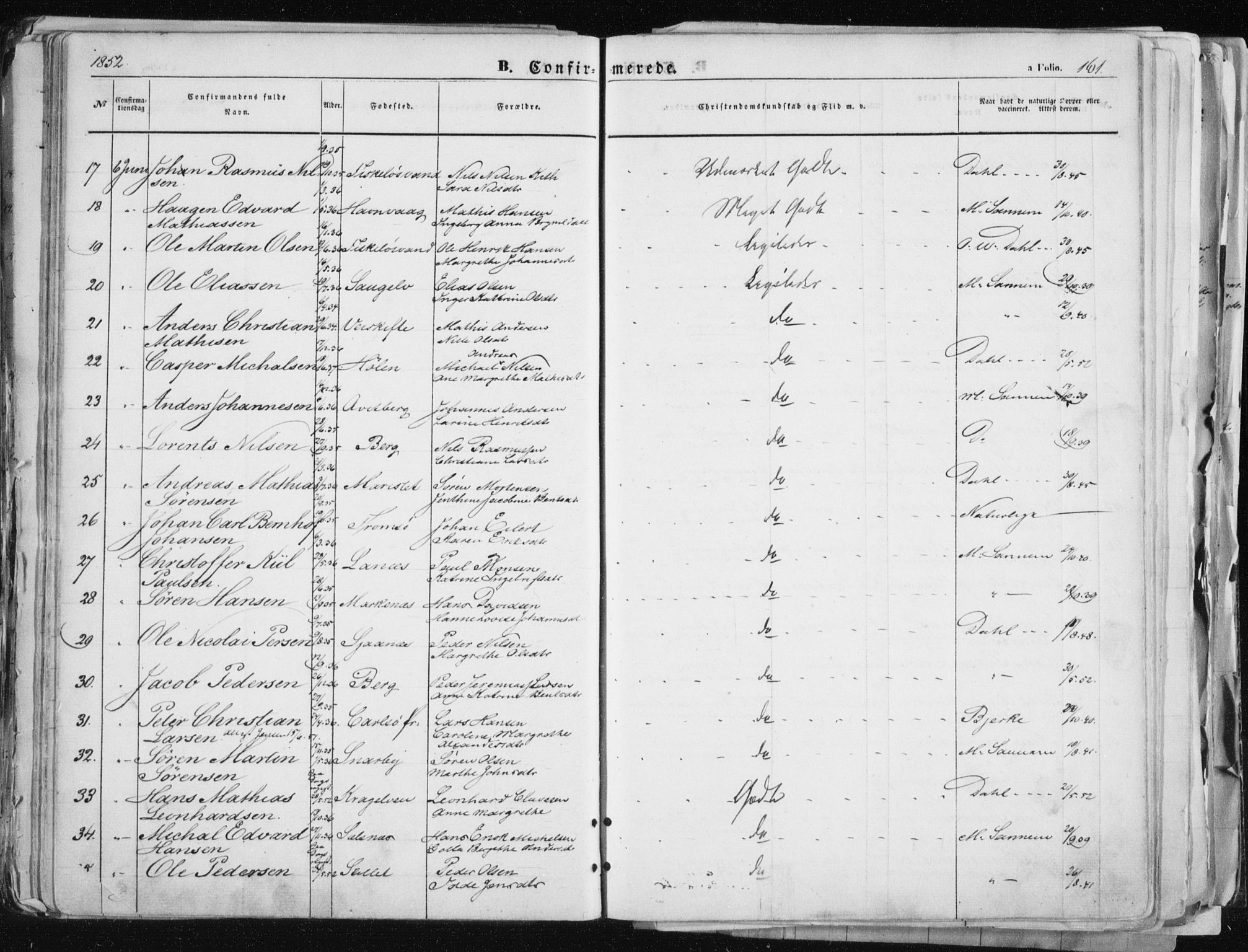 Tromsø sokneprestkontor/stiftsprosti/domprosti, SATØ/S-1343/G/Ga/L0010kirke: Parish register (official) no. 10, 1848-1855, p. 161