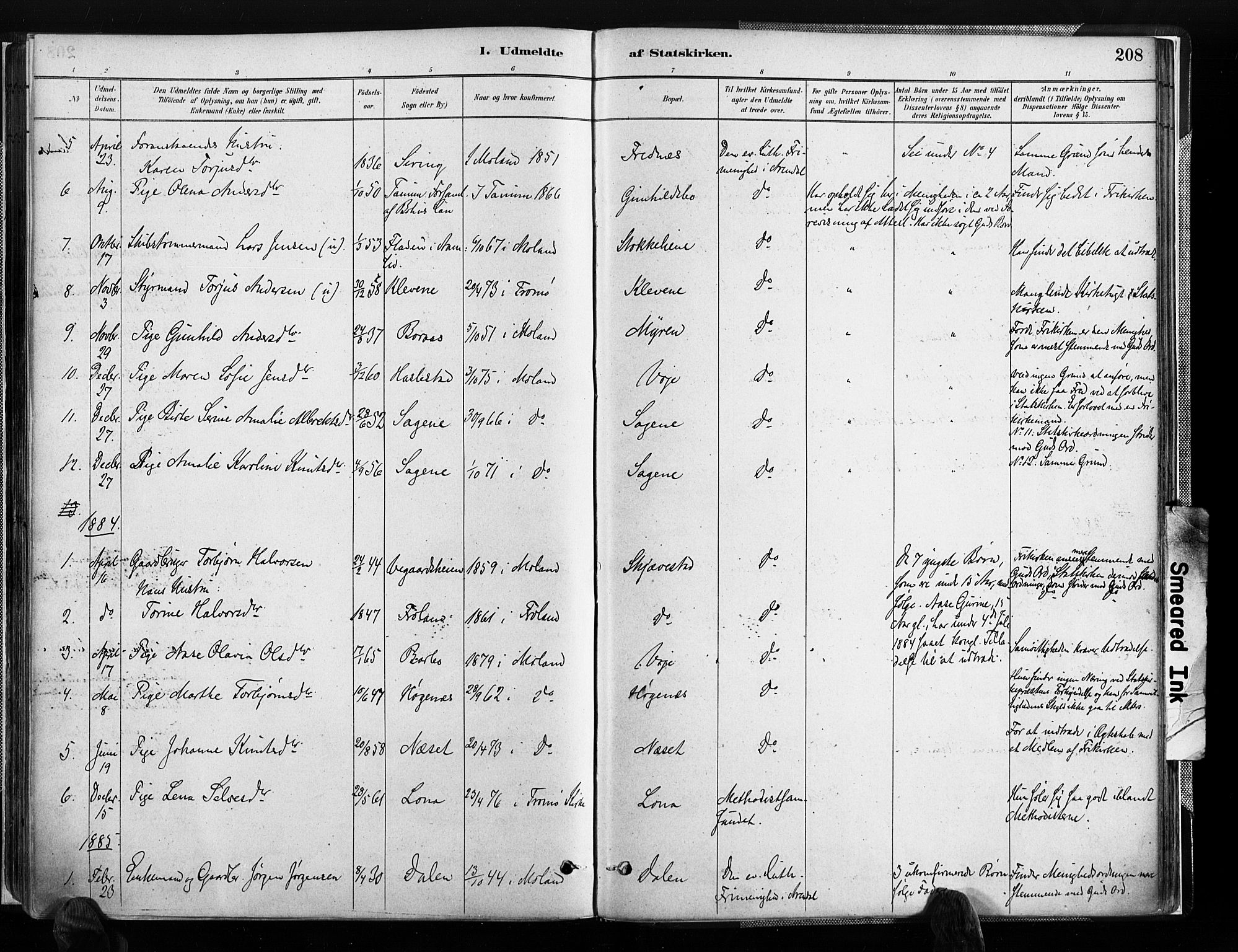 Austre Moland sokneprestkontor, SAK/1111-0001/F/Fa/Faa/L0010: Parish register (official) no. A 10, 1880-1904, p. 209