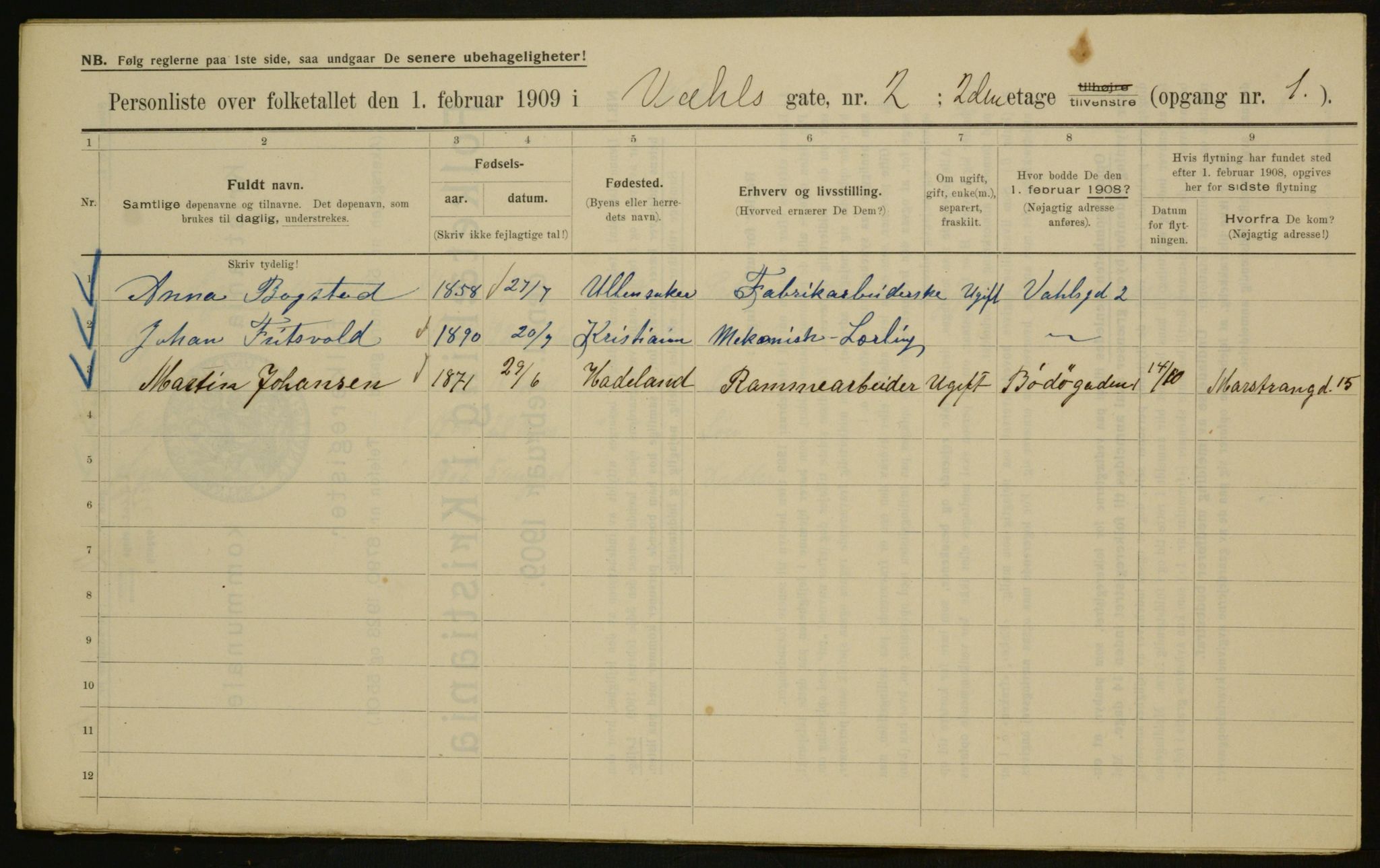 OBA, Municipal Census 1909 for Kristiania, 1909, p. 110221