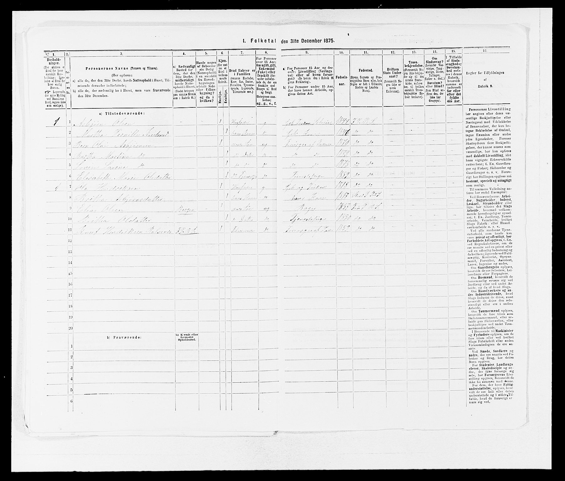 SAB, 1875 census for 1218P Finnås, 1875, p. 1353