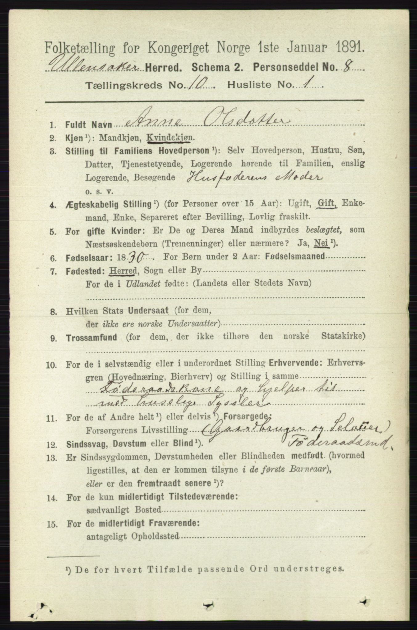 RA, 1891 census for 0235 Ullensaker, 1891, p. 4507