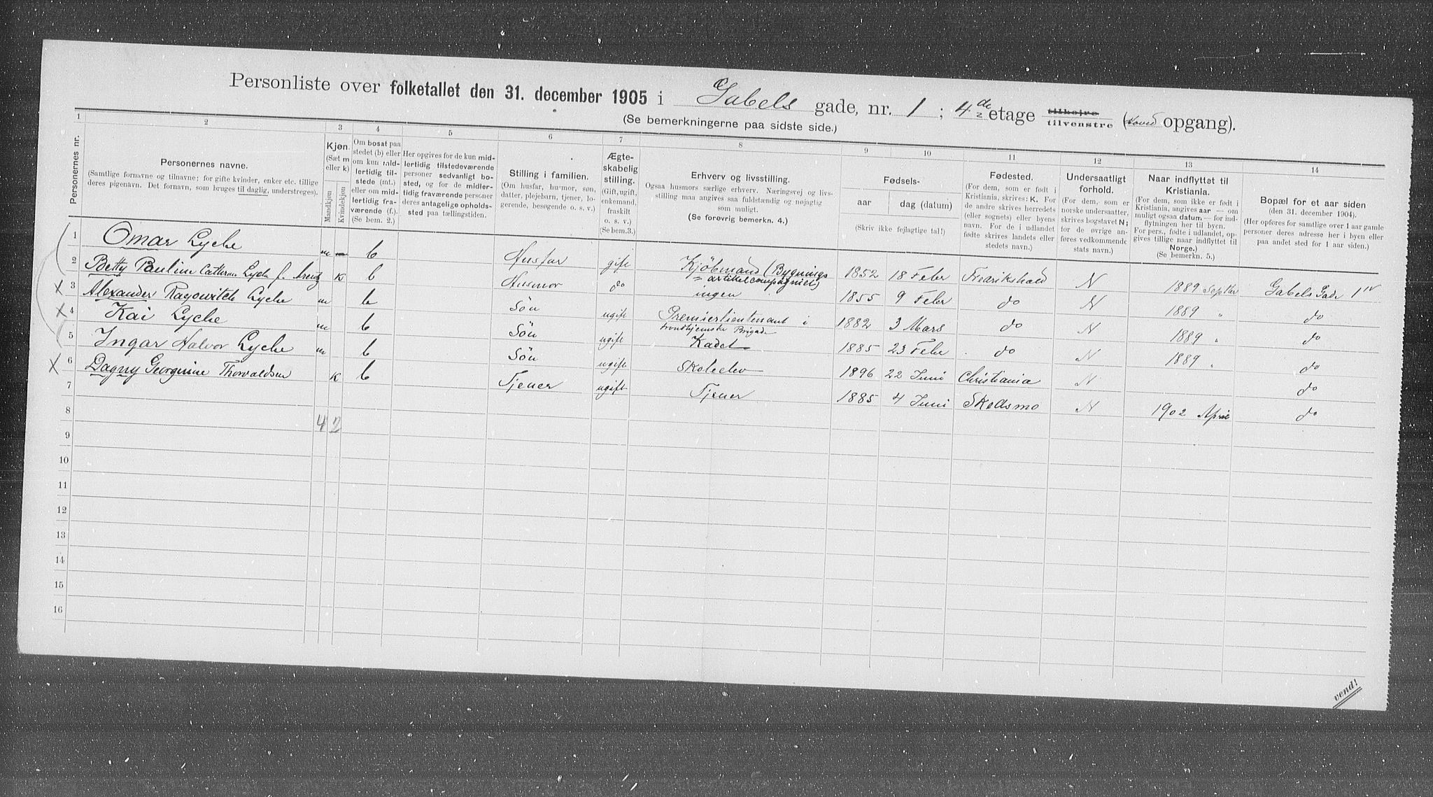 OBA, Municipal Census 1905 for Kristiania, 1905, p. 14868