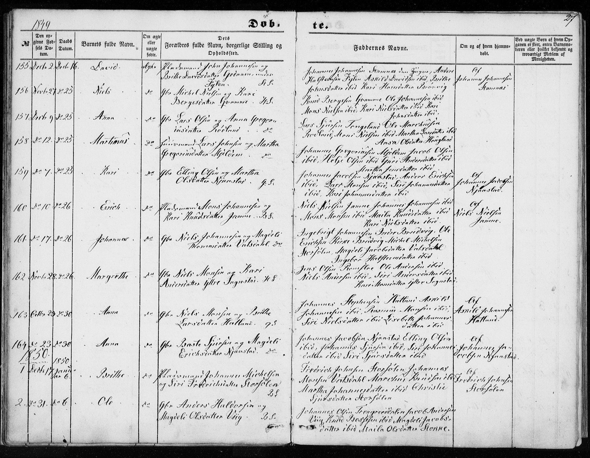 Haus sokneprestembete, SAB/A-75601/H/Haa: Parish register (official) no. A 16 I, 1848-1857, p. 27