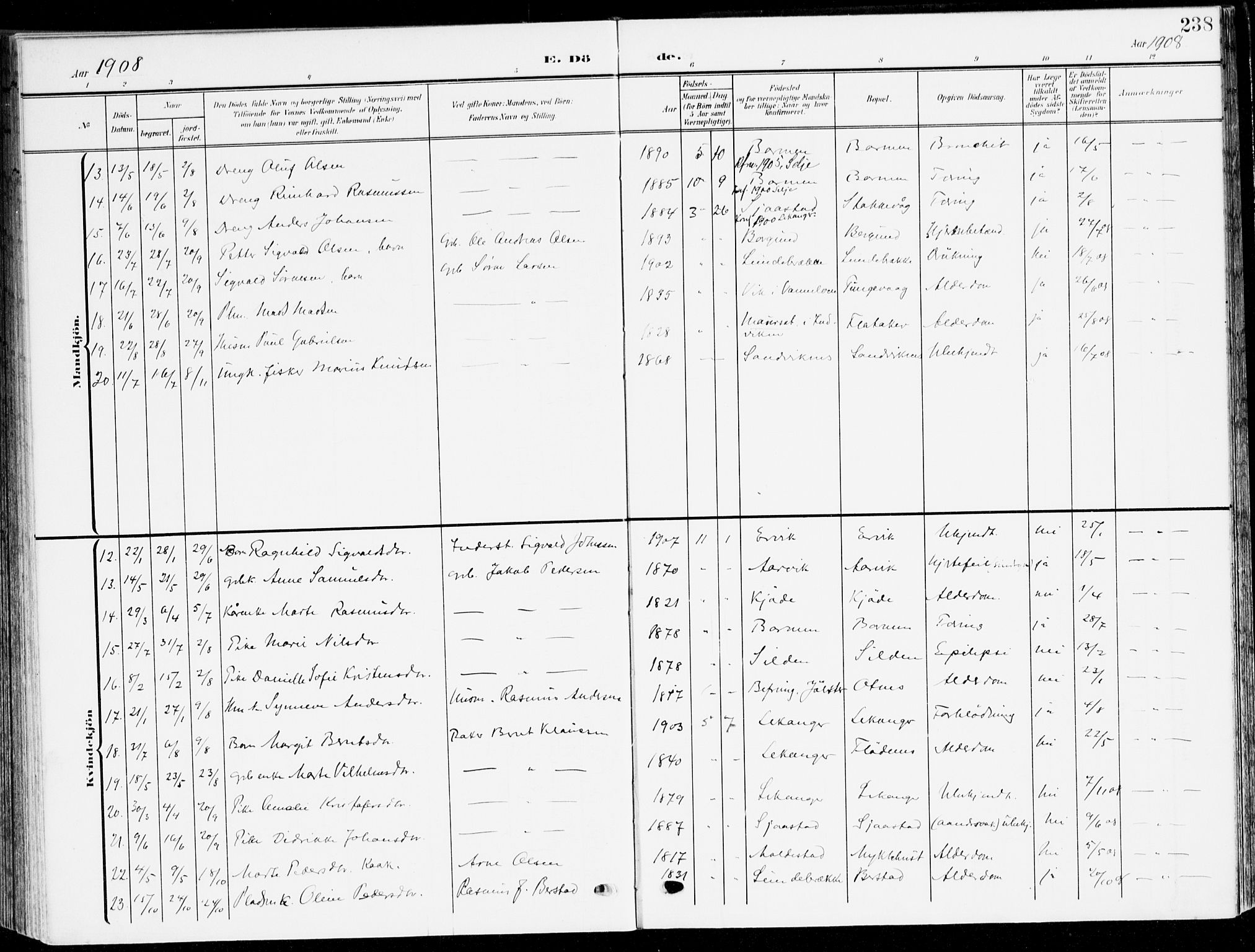 Selje sokneprestembete, AV/SAB-A-99938/H/Ha/Haa/Haab: Parish register (official) no. B 3, 1908-1923, p. 238