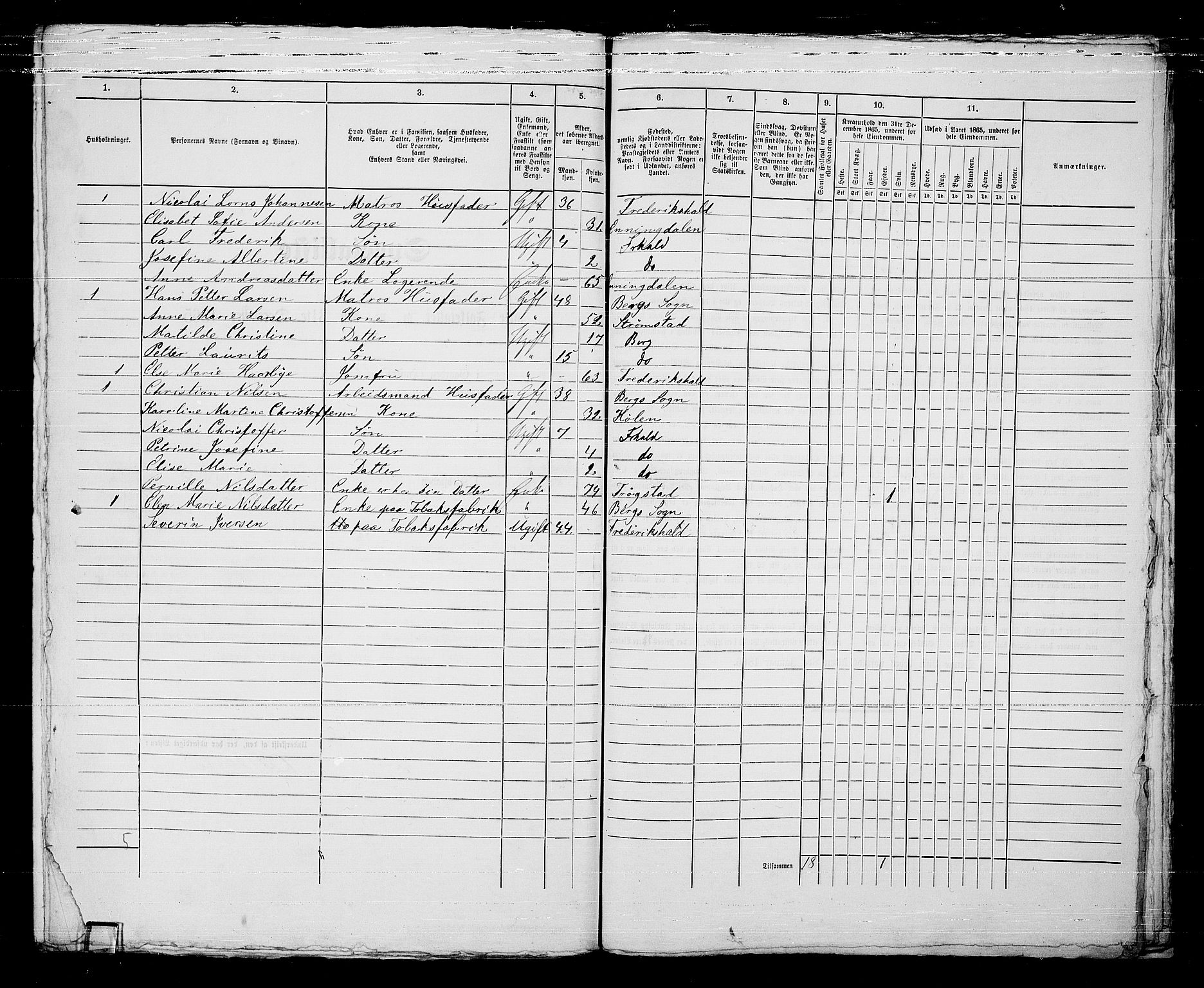 RA, 1865 census for Fredrikshald, 1865, p. 1281