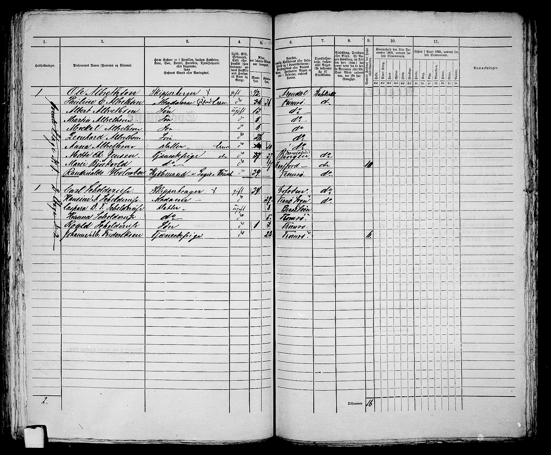 RA, 1865 census for Tromsø, 1865, p. 209