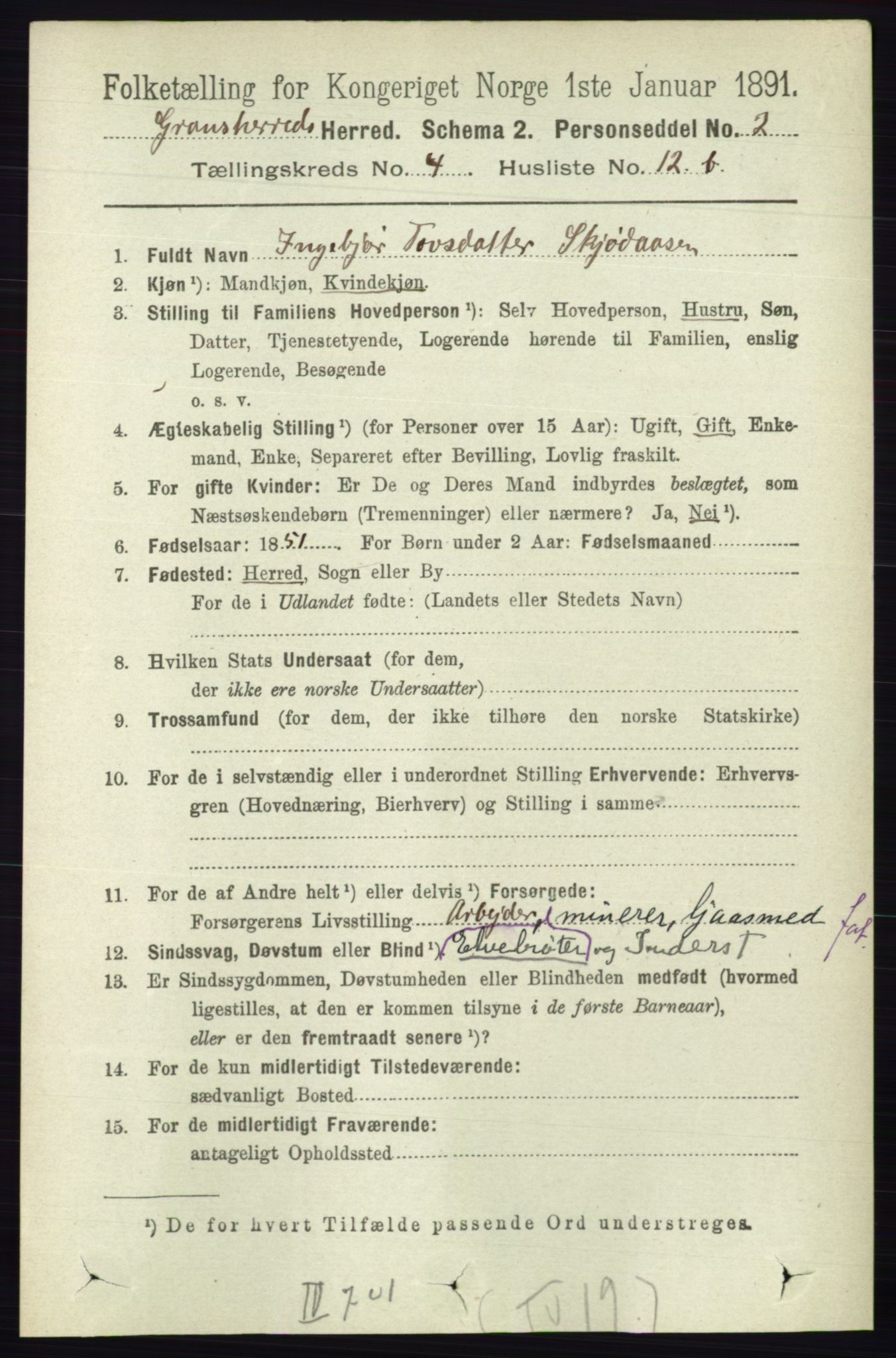 RA, 1891 census for 0824 Gransherad, 1891, p. 760