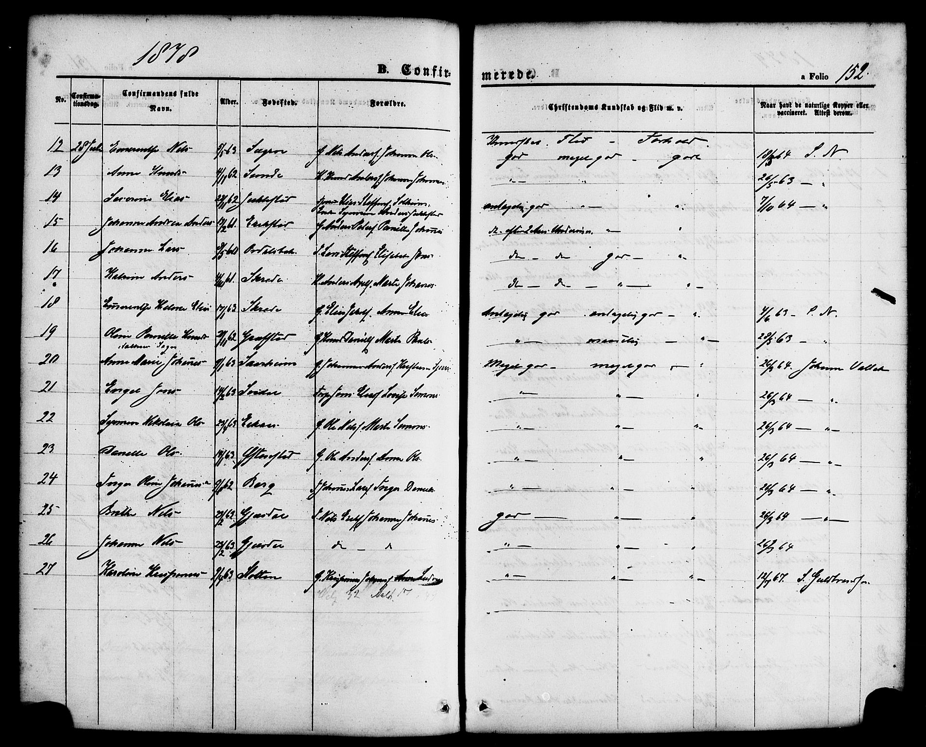 Jølster sokneprestembete, AV/SAB-A-80701/H/Haa/Haaa/L0011: Parish register (official) no. A 11, 1866-1881, p. 152