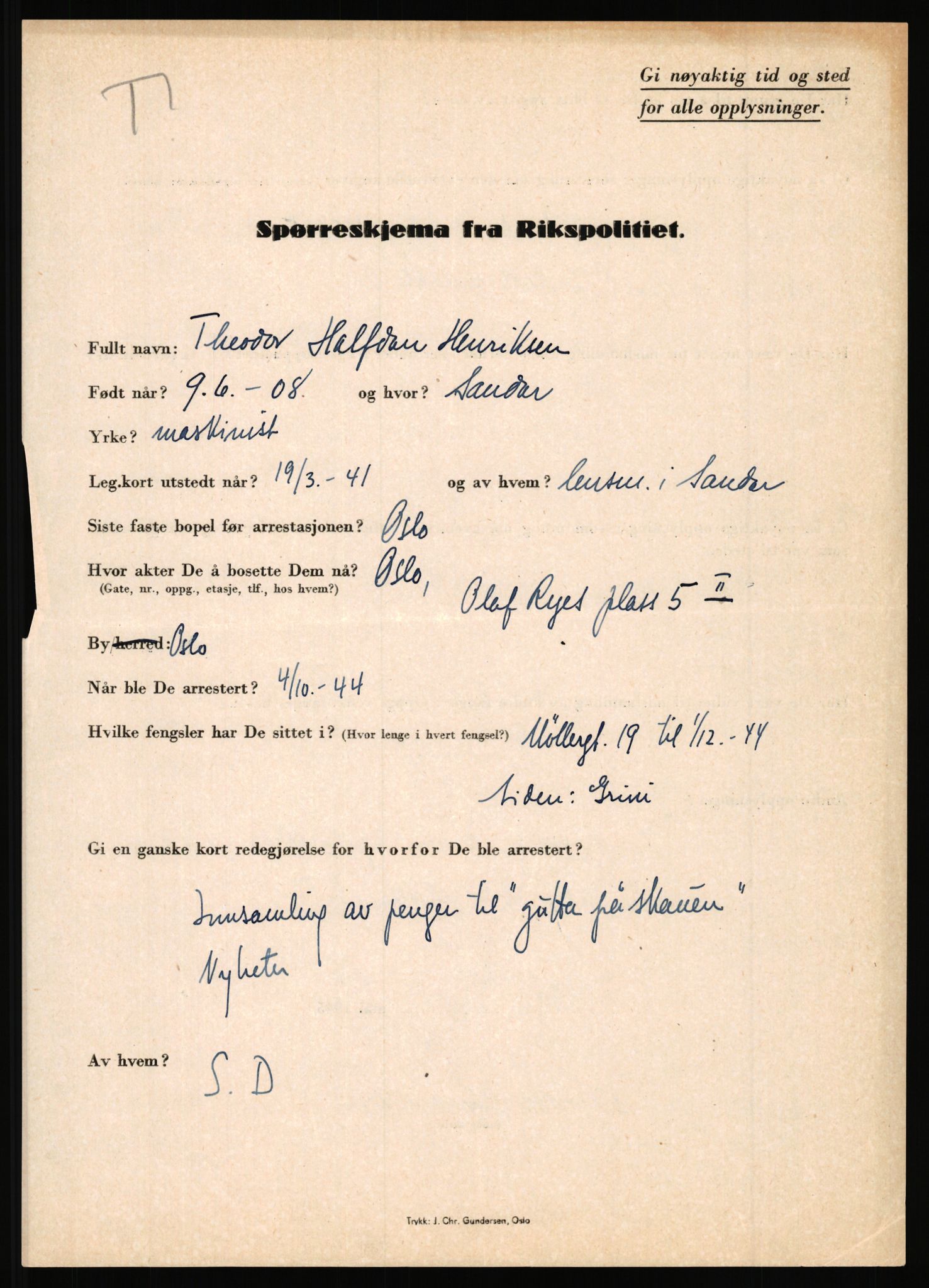 Rikspolitisjefen, AV/RA-S-1560/L/L0007: Heen, Erik C. - Iversen, Trygve, 1940-1945, p. 101